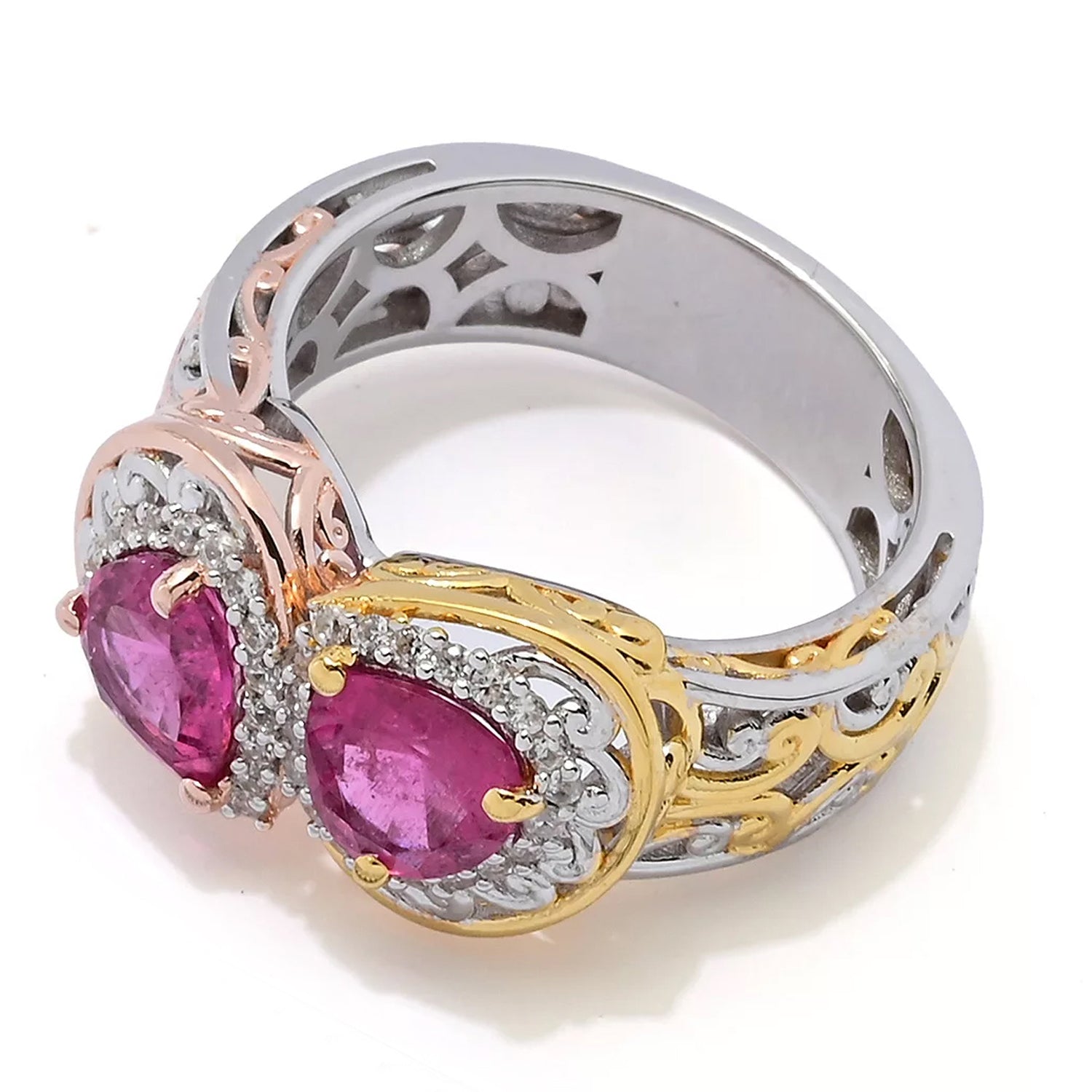 Gems en Vogue 2.00ctw Almond Shape Rubellite & White Zircon Ring