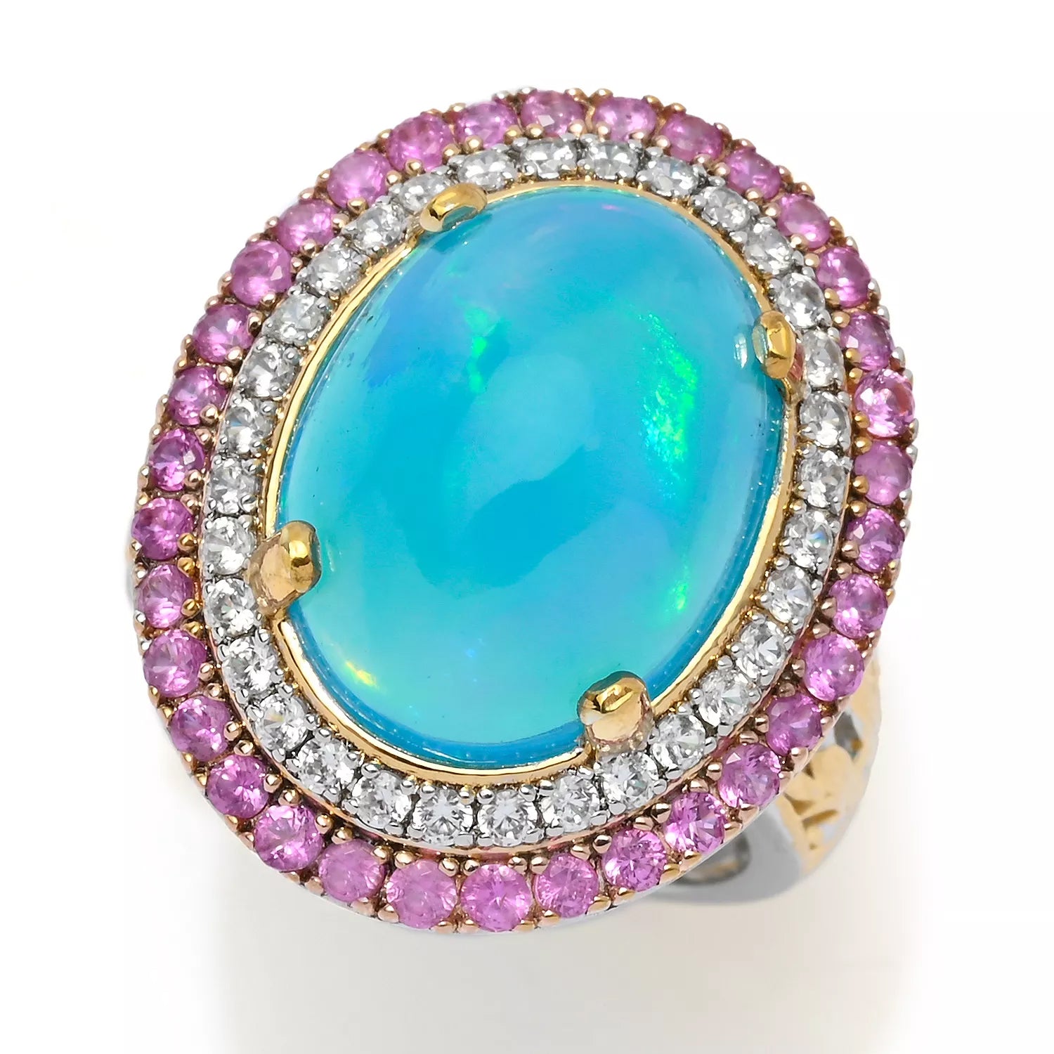 Gems en Vogue Paraiba Opal, Pink Sapphire & White Zircon Ring