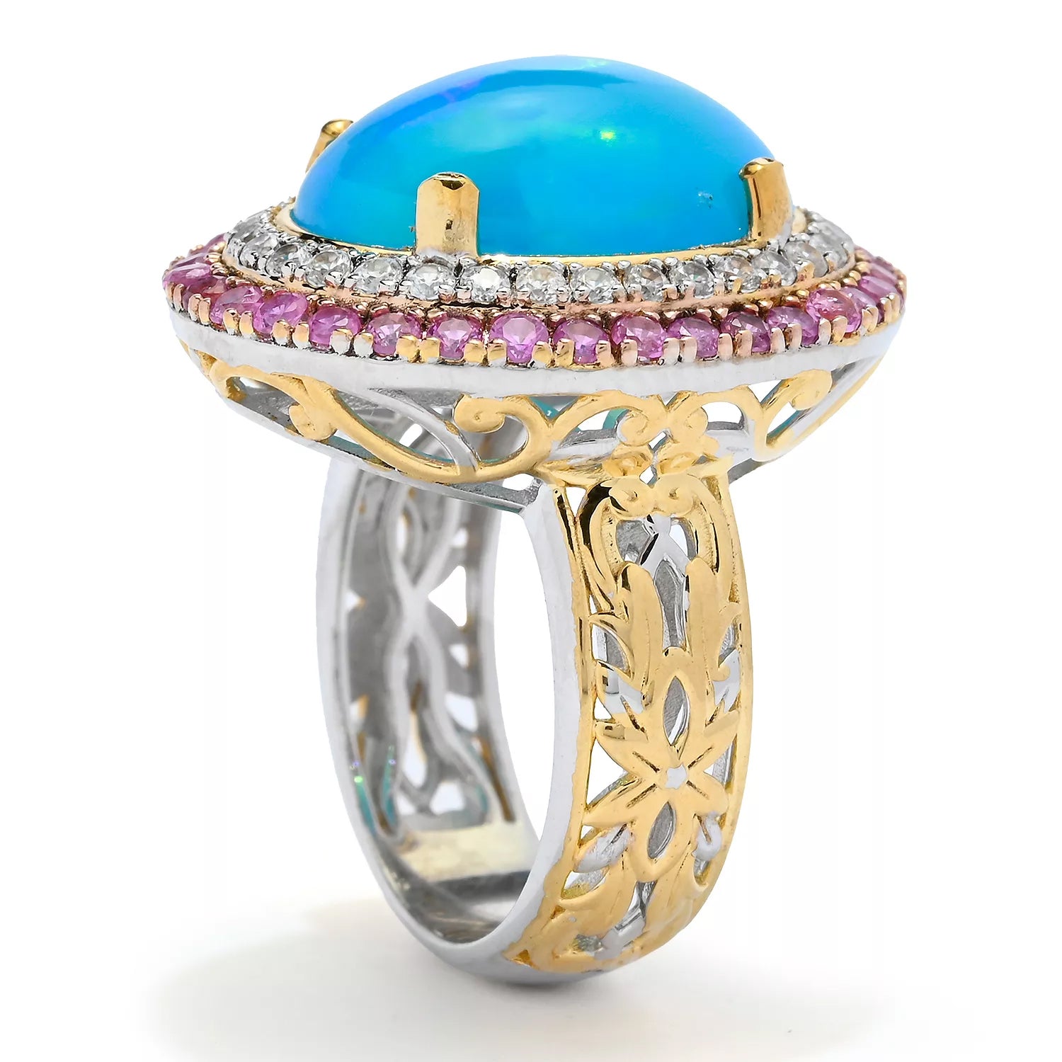 Gems en Vogue Paraiba Opal, Pink Sapphire & White Zircon Ring