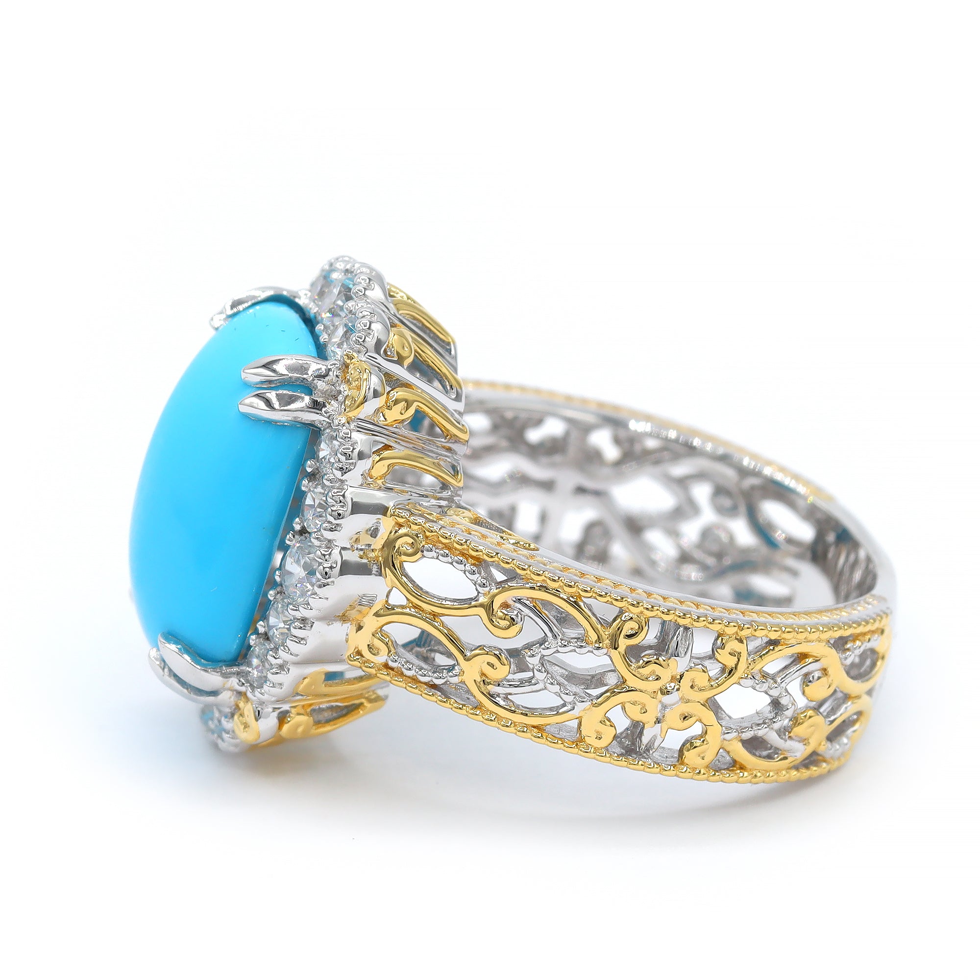 Bague Gems en Vogue en forme de poire avec turquoise Sleeping Beauty et zircon blanc