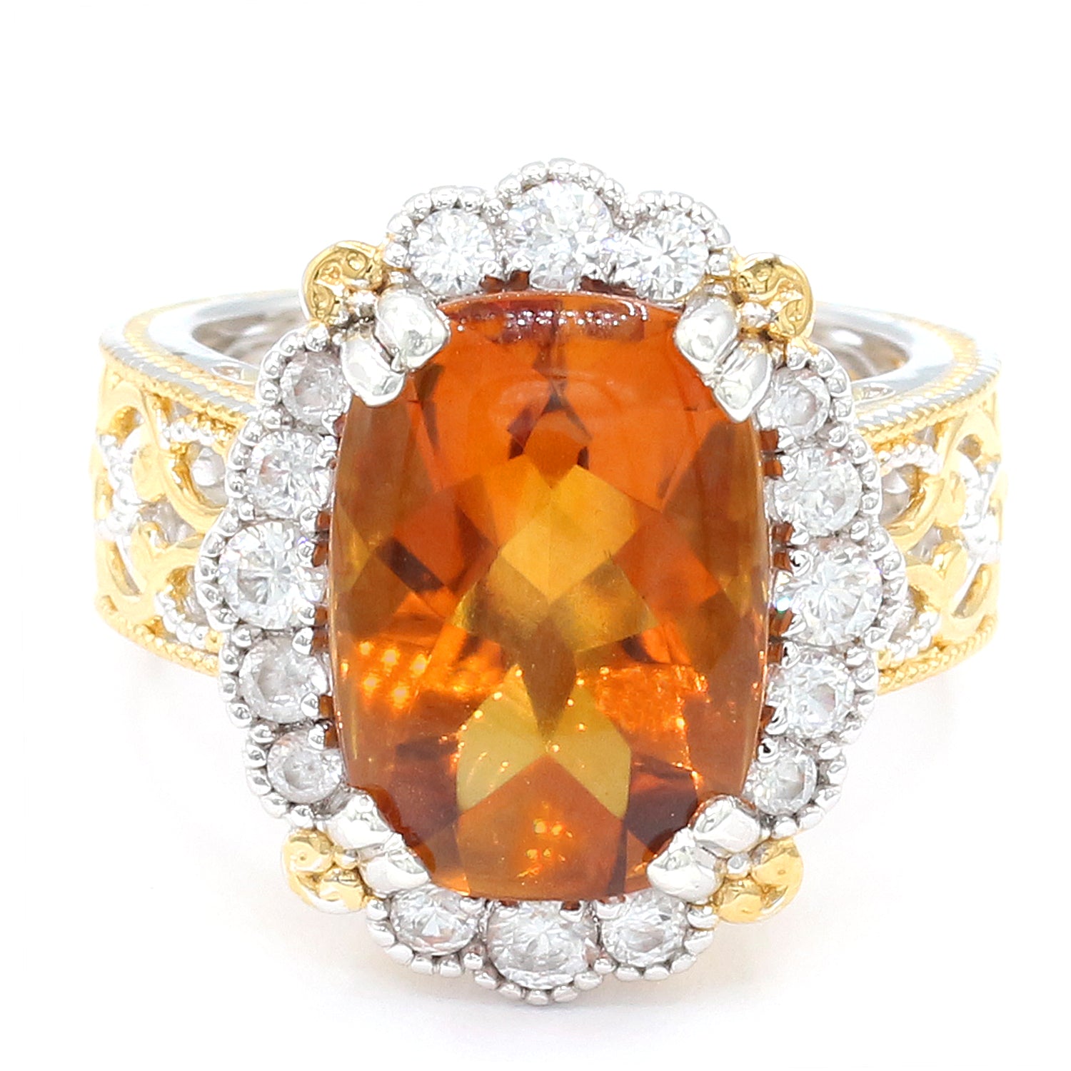 Gems en Vogue 6.95ctw Buff Top Cut Madeira Citrine & White Zircon Ring