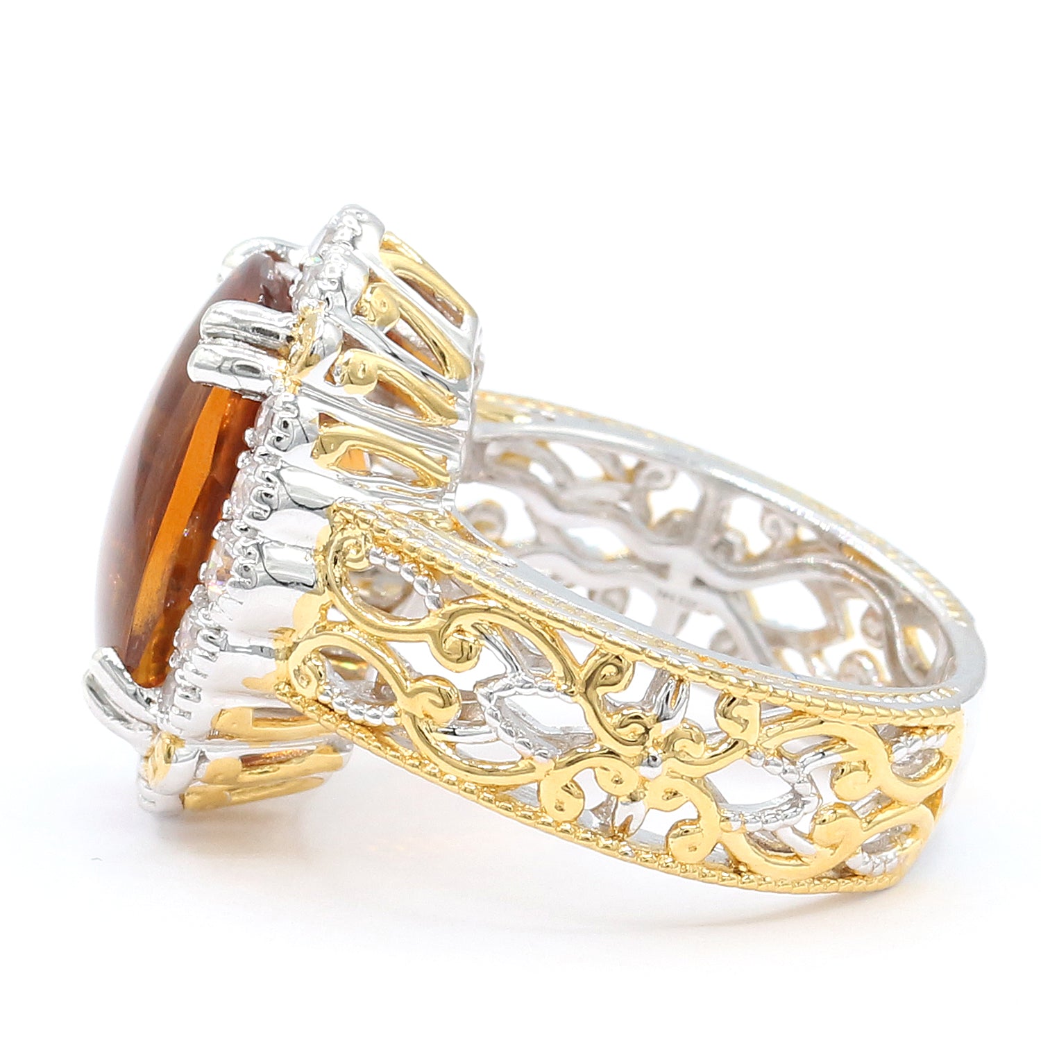 Gems en Vogue 6.95ctw Buff Top Cut Madeira Citrine & White Zircon Ring