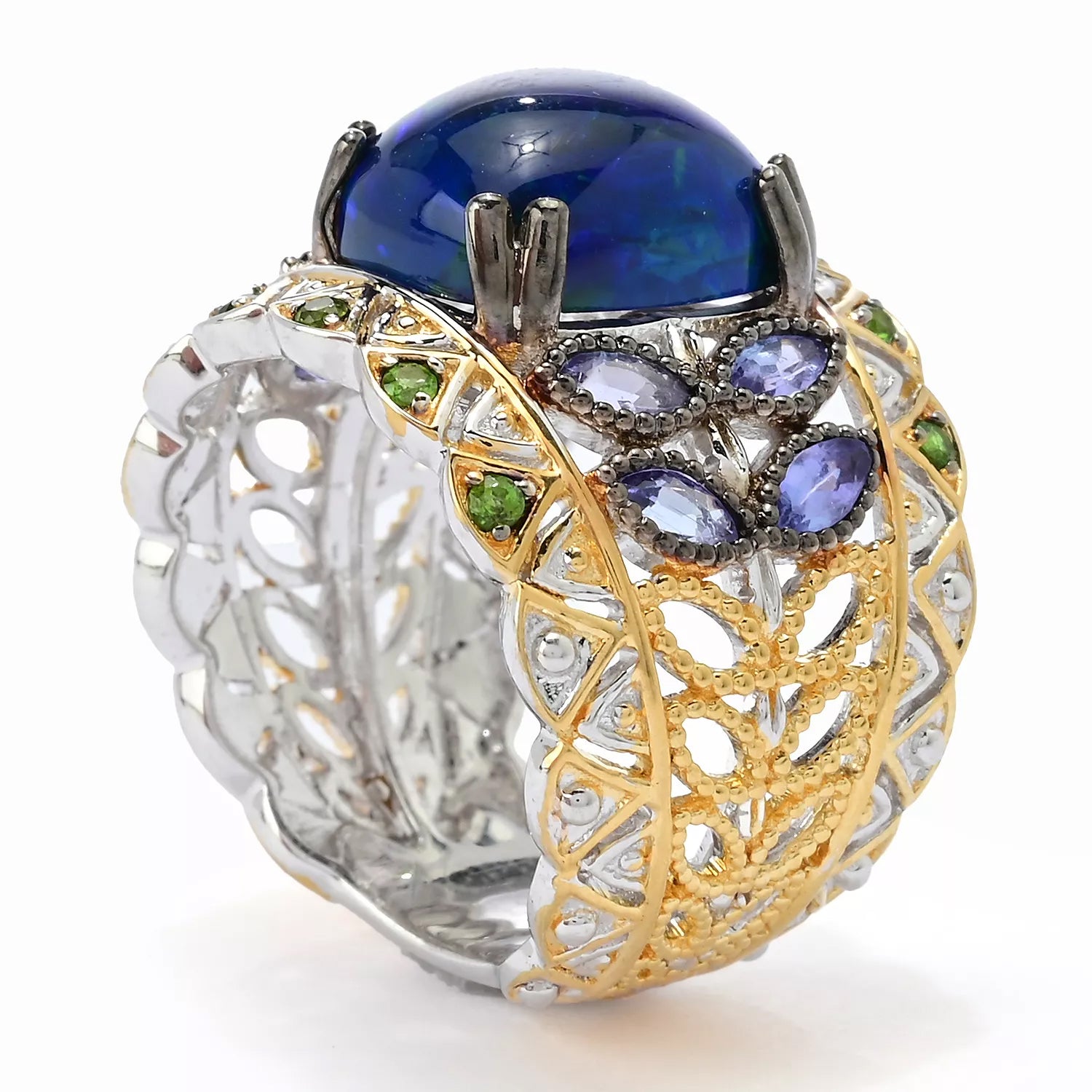 Gems en Vogue Peacock Opal, Tanzanite & Chrome Diopside Ring