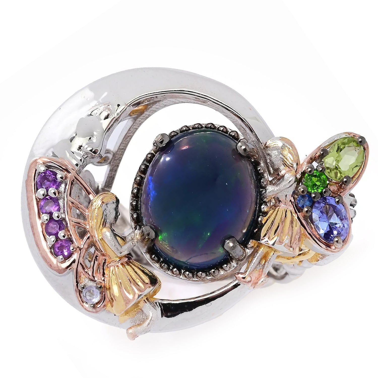 Gems en Vogue Peacock Opal & Multi Gemstones Moon & Fairy Ring