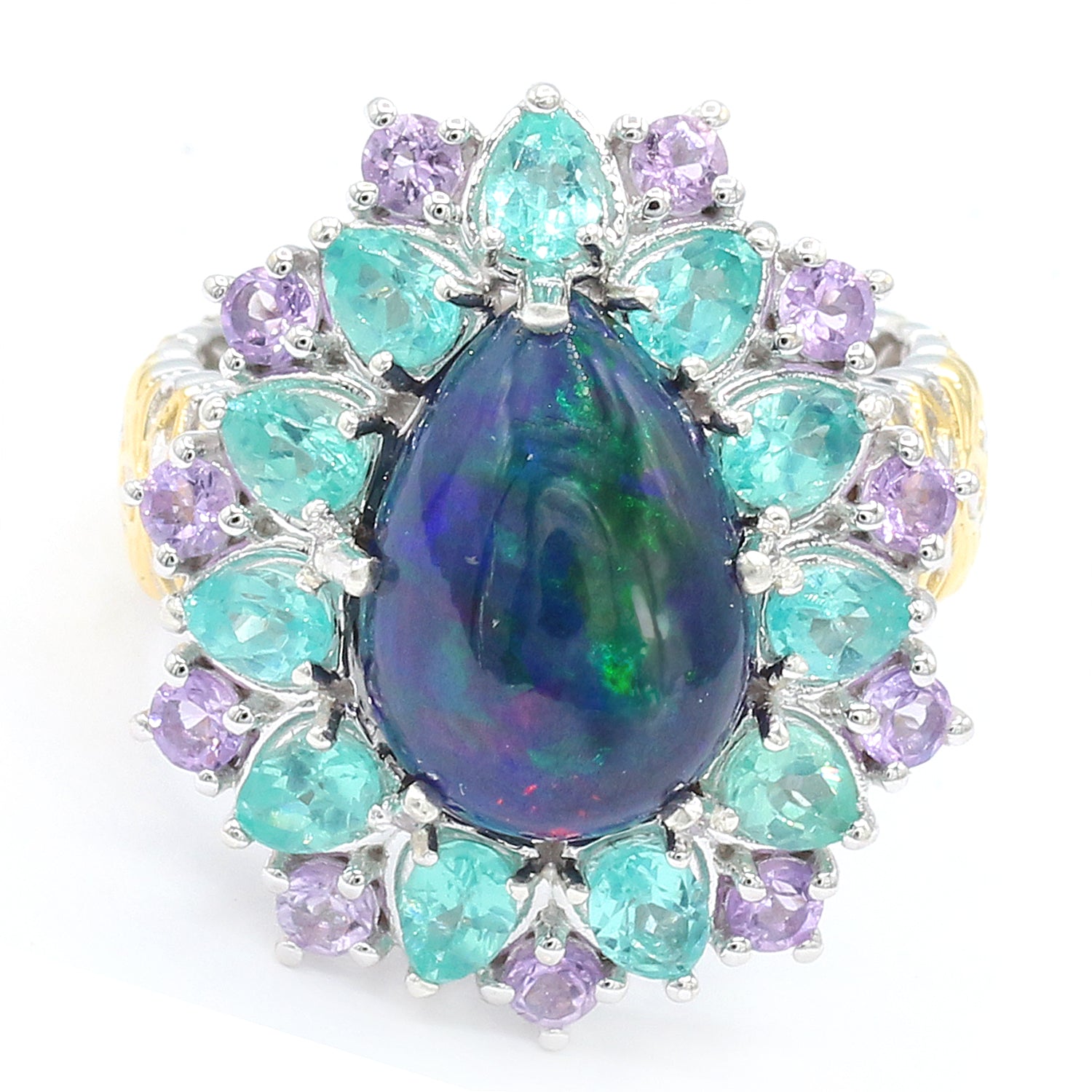 Gems en Vogue One-of-a-Kind Peacock Opal, Dauphin Apatite & Brazilian Amethyst Ring