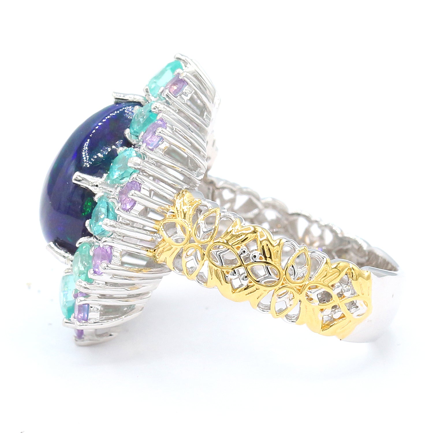 Gems en Vogue One-of-a-Kind Peacock Opal, Dauphin Apatite & Brazilian Amethyst Ring