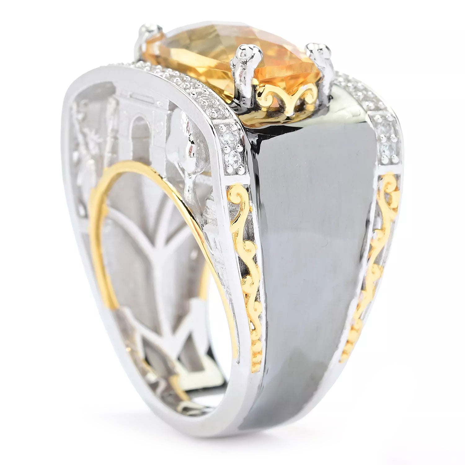 Gems en Vogue 5.85ctw Yellow Citrine & White Zircon New York Yellow Taxi Cab Ring