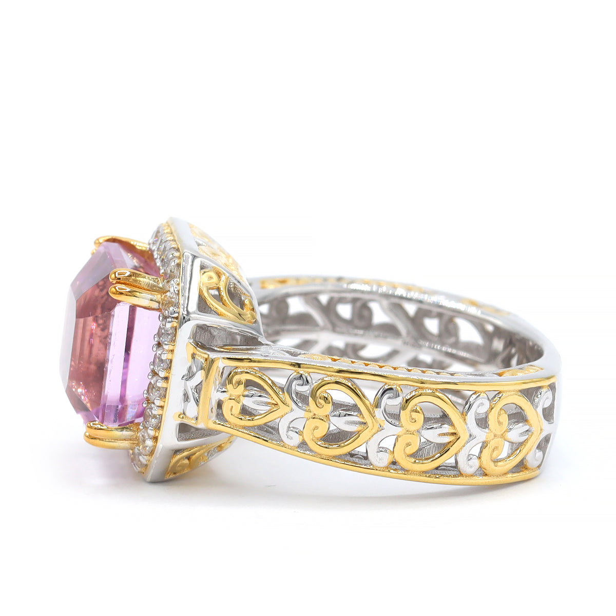 Gems en Vogue One-of-a-Kind 24K Palladium Silver 8.41ctw Pink Kunzite & White Zircon Halo Ring