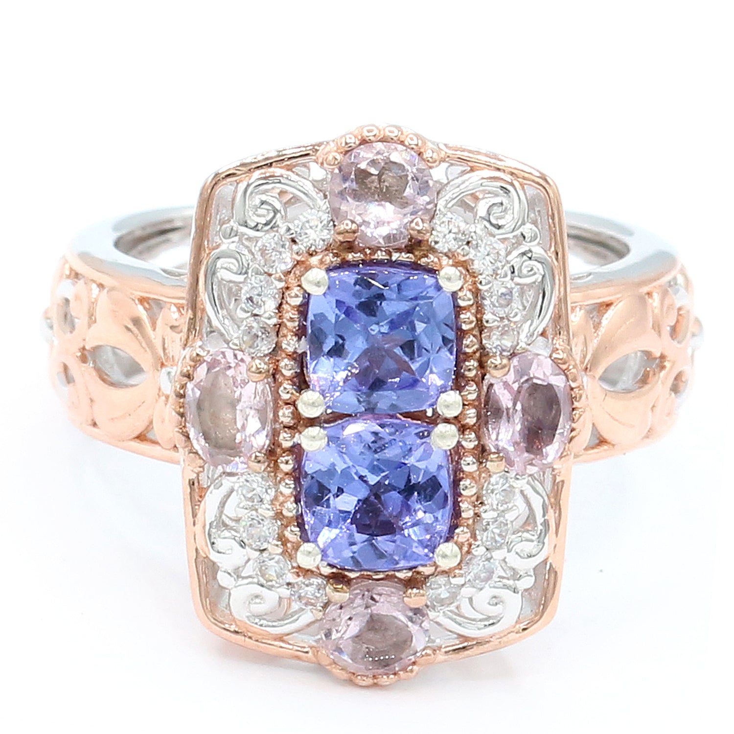 Gems en Vogue One-of-a-Kind 1.90ctw Tanzanite, Morganite & White Zircon Ring