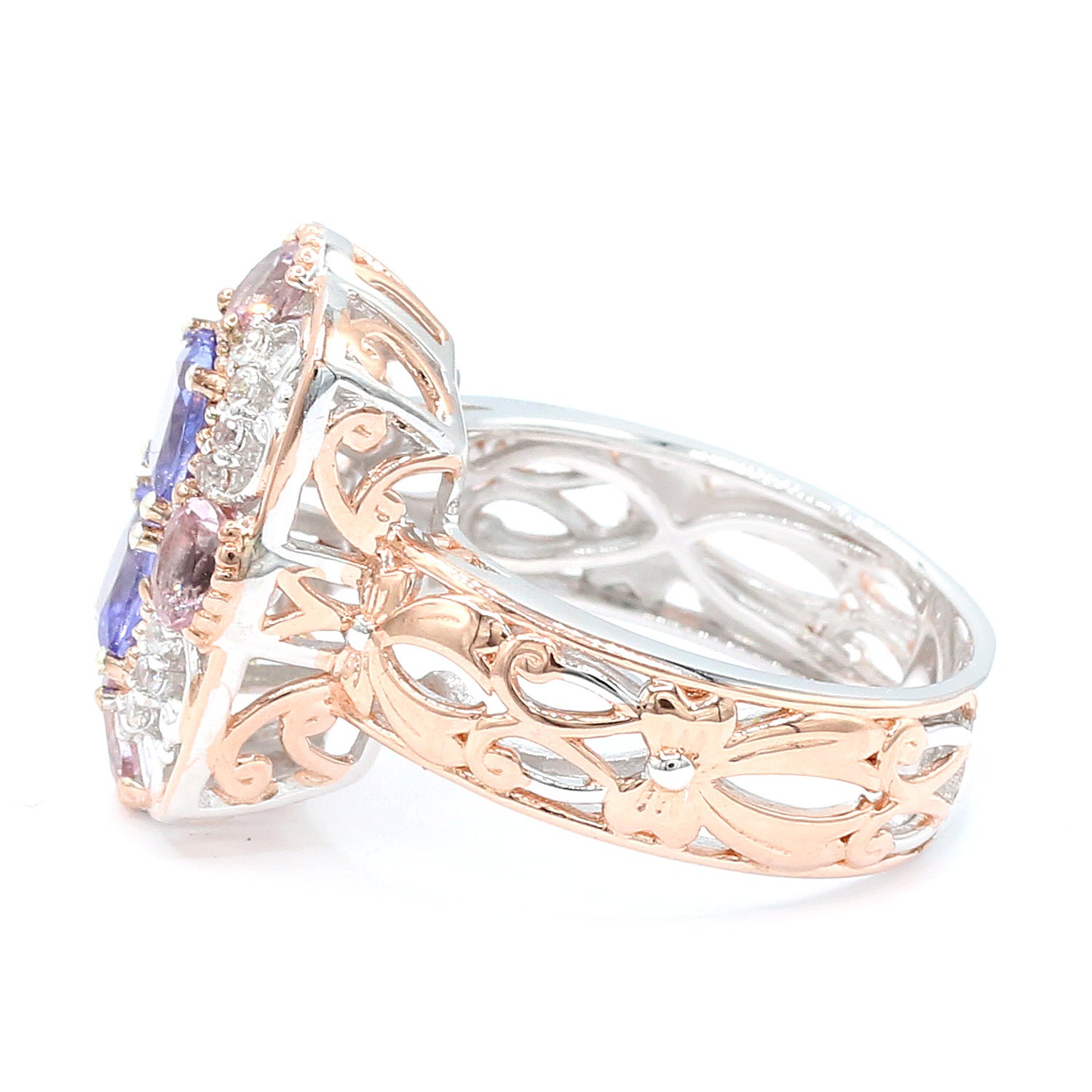 Gems en Vogue One-of-a-Kind 1.90ctw Tanzanite, Morganite & White Zircon Ring