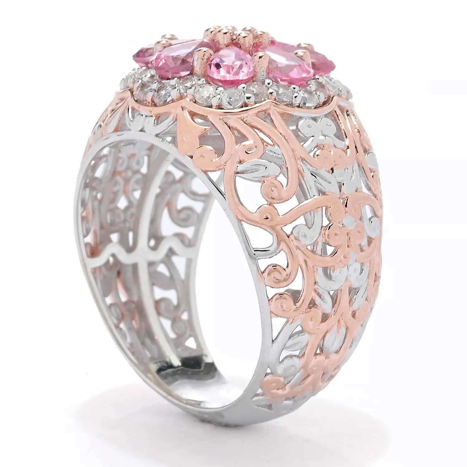 Gems en Vogue 2.62ctw Pink Spinel & White Zircon Ring