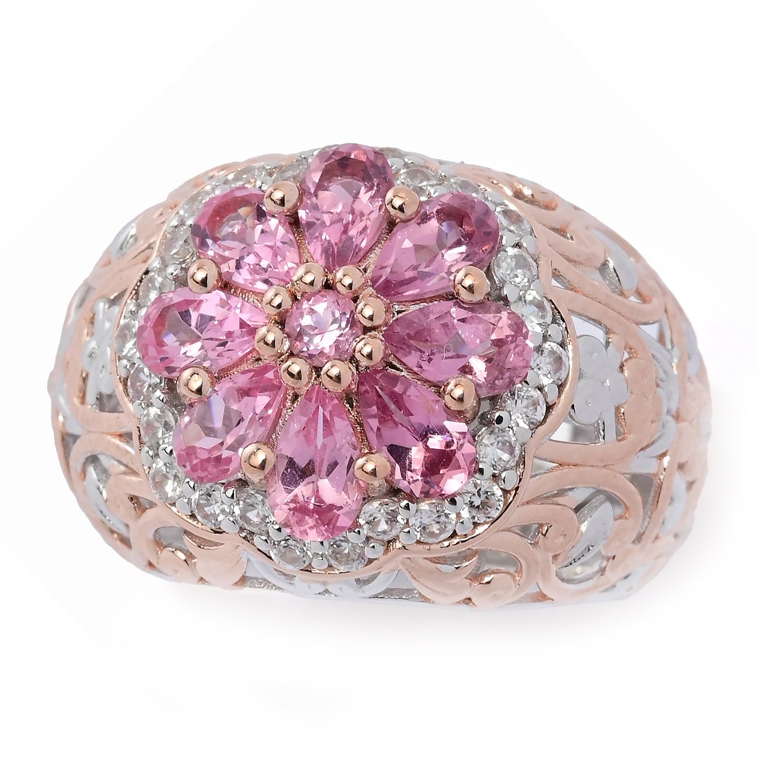 Gems en Vogue 2.62ctw Pink Spinel & White Zircon Ring