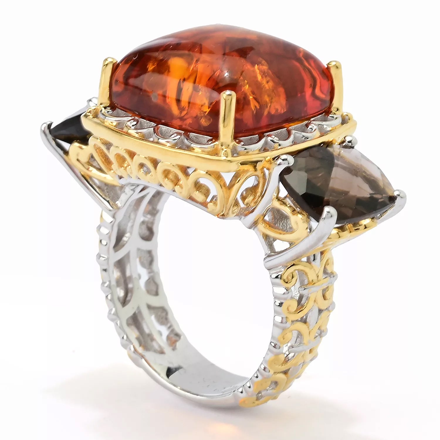 Gems en Vogue Amber & Smoky Quartz Ring