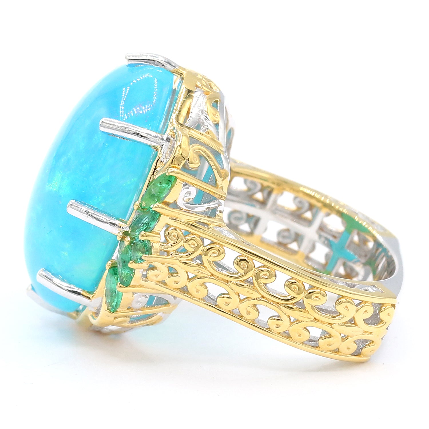 Limited Edition Gems en Vogue Luxe, One-of-a-Kind 16.17ctw Paraiba Opal & Grizzly Emerald Ring