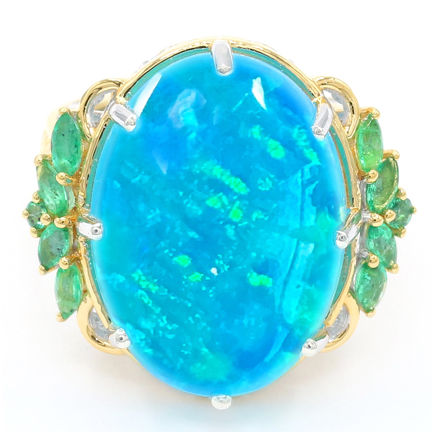 Limited Edition Gems en Vogue Luxe, One-of-a-Kind 16.17ctw Paraiba Opal & Grizzly Emerald Ring