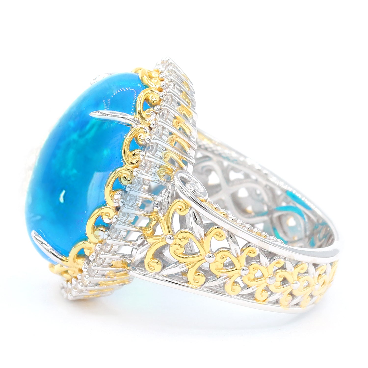 Limited Edition Gems en Vogue Luxe, One-of-a-Kind 13.70ctw Paraiba Opal & White Zircon Halo Ring