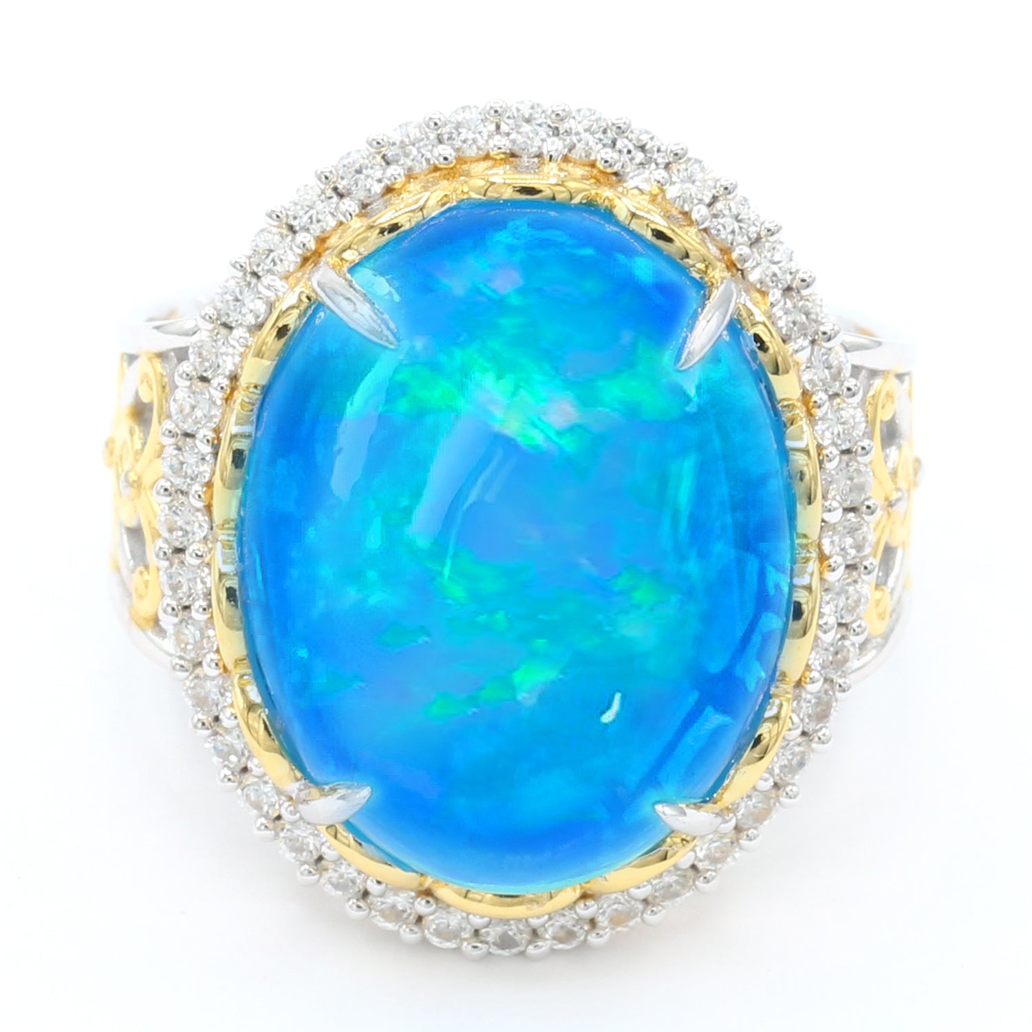 Limited Edition Gems en Vogue Luxe, One-of-a-Kind 13.70ctw Paraiba Opal & White Zircon Halo Ring