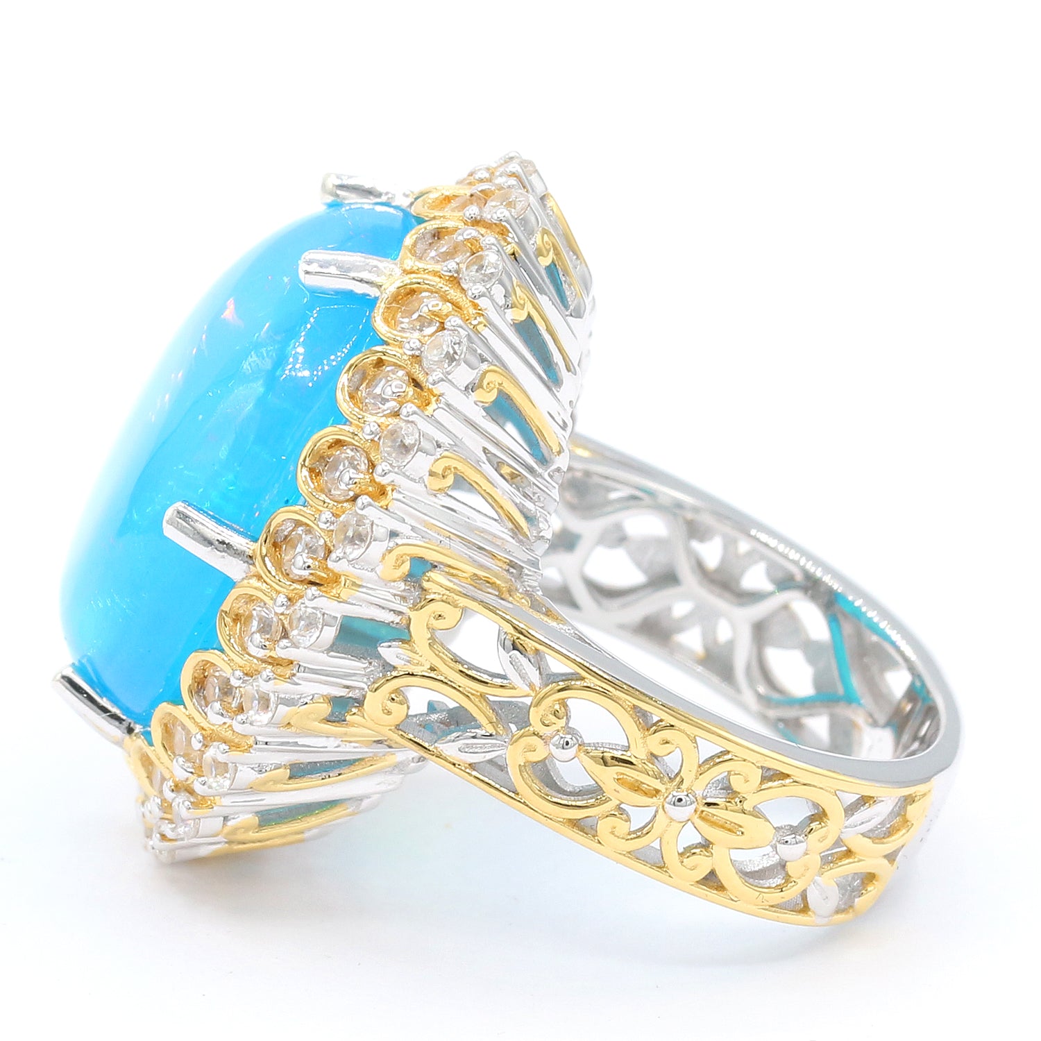 Limited Edition Gems en Vogue Luxe, One-of-a-Kind 14.28ctw Paraiba Opal & White Zircon Halo Ring