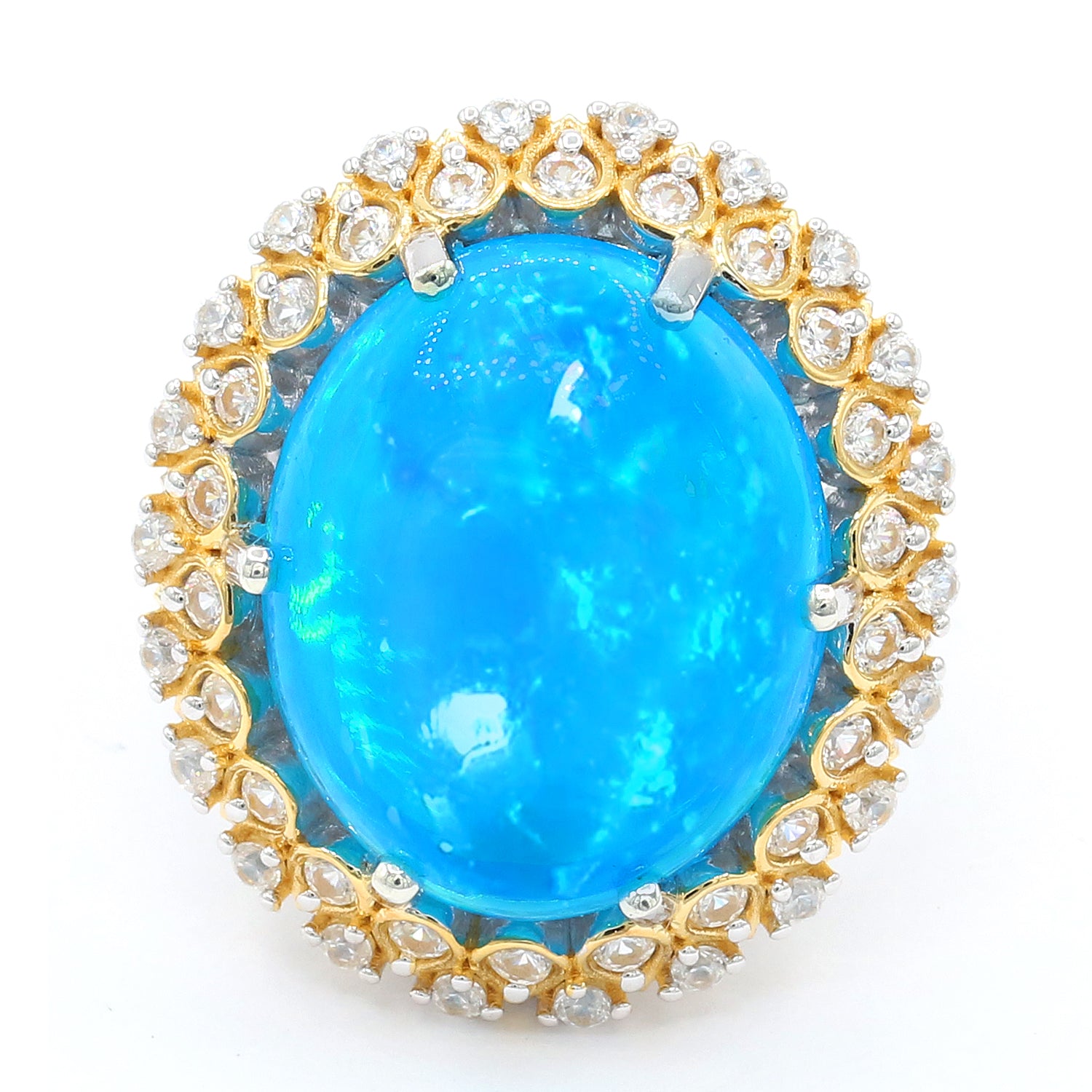 Limited Edition Gems en Vogue Luxe, One-of-a-Kind 14.28ctw Paraiba Opal & White Zircon Halo Ring