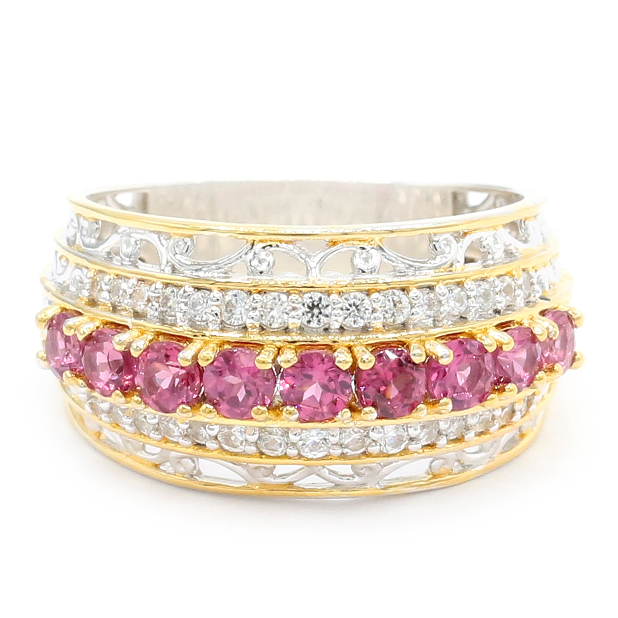 Gems en Vogue One-of-a-Kind 1.86ctw Rose Garnet & White Zircon Band Ring