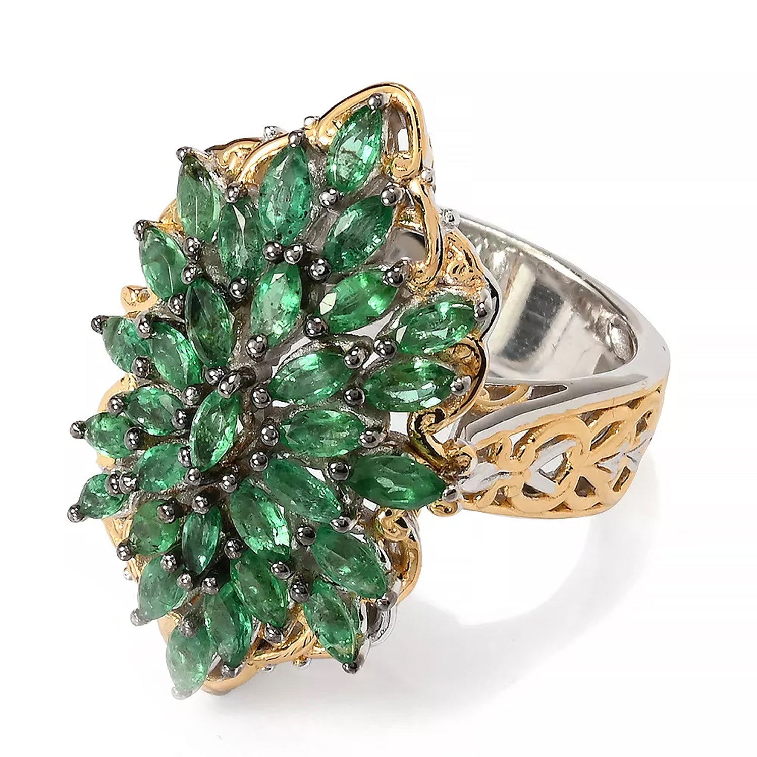 Gems en Vogue 2.17ctw Marquise Shape Grizzly Emerald Cluster Ring