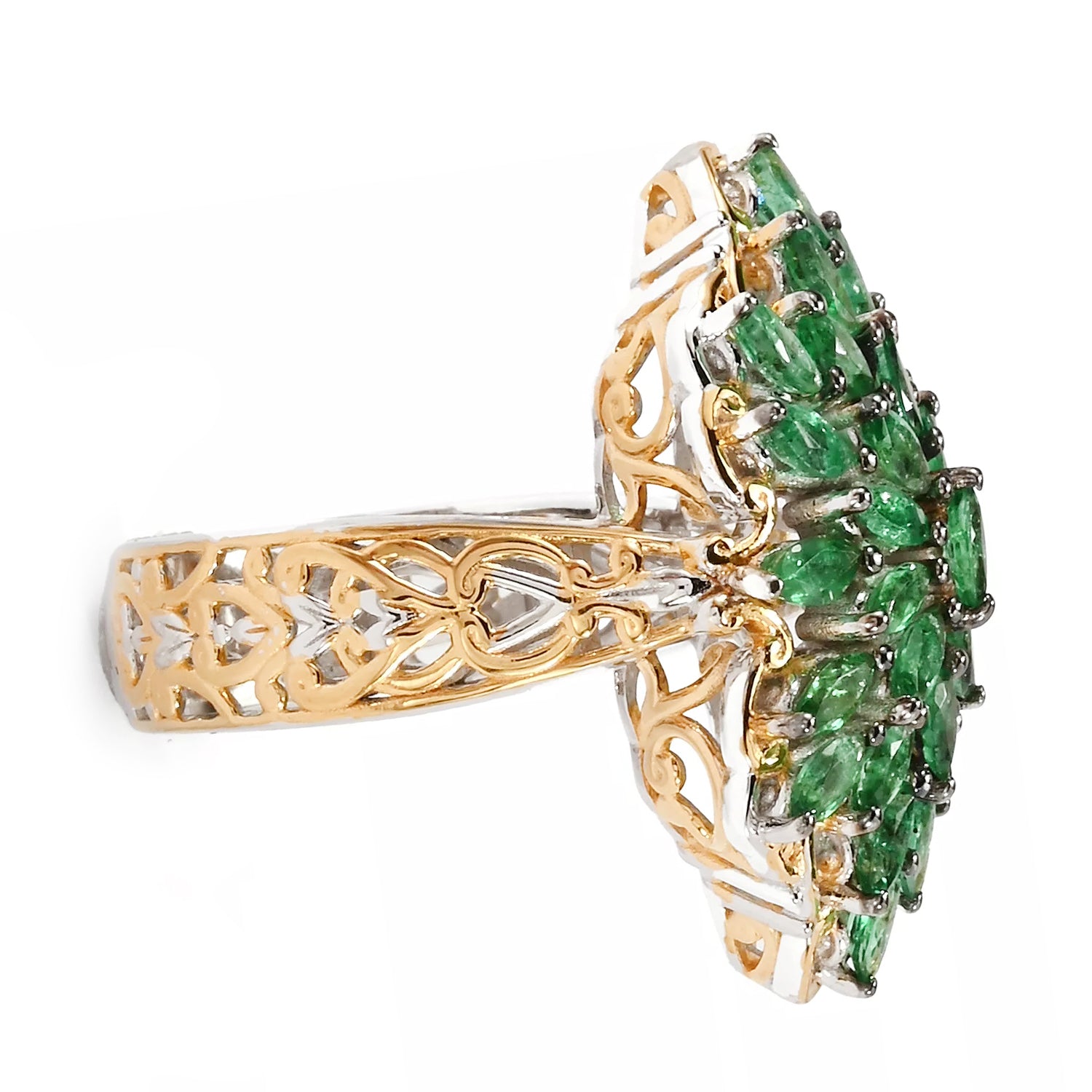 Gems en Vogue 2.17ctw Marquise Shape Grizzly Emerald Cluster Ring