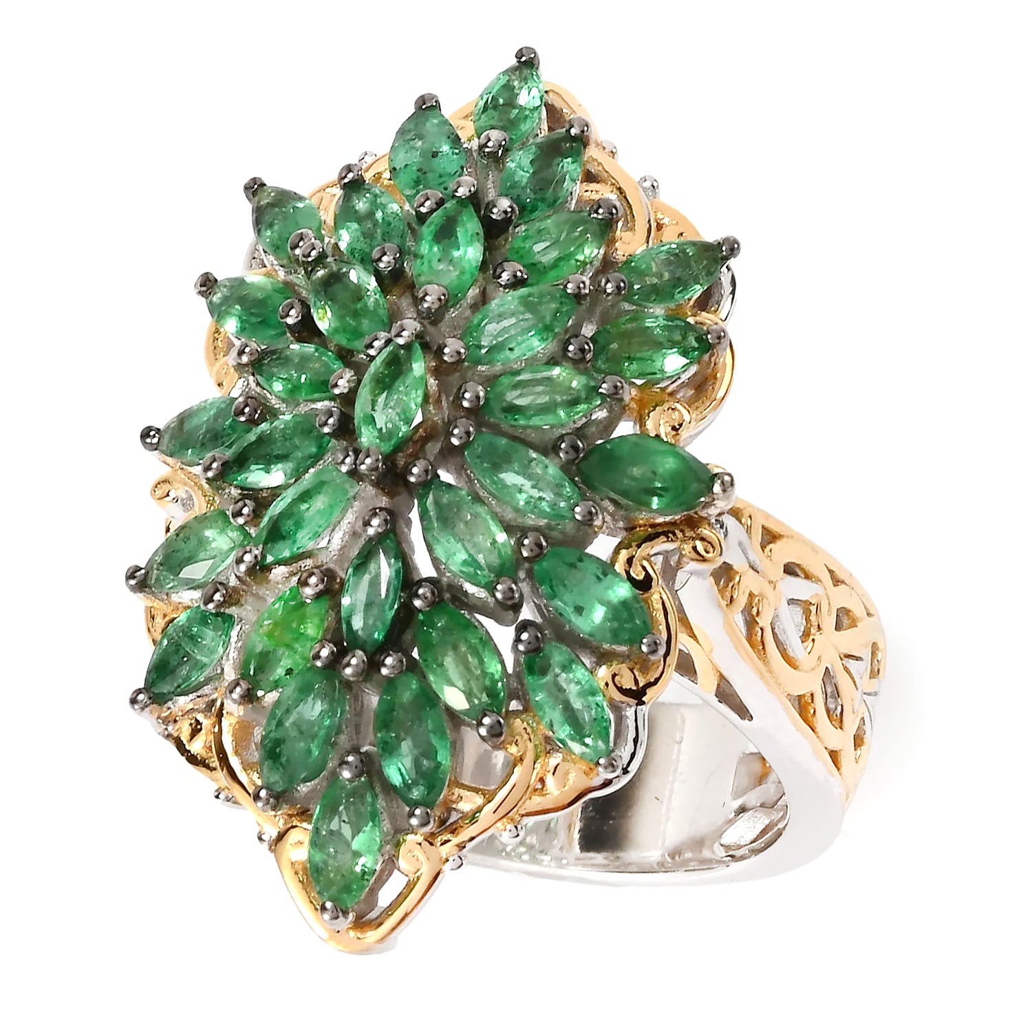 Gems en Vogue 2.17ctw Marquise Shape Grizzly Emerald Cluster Ring