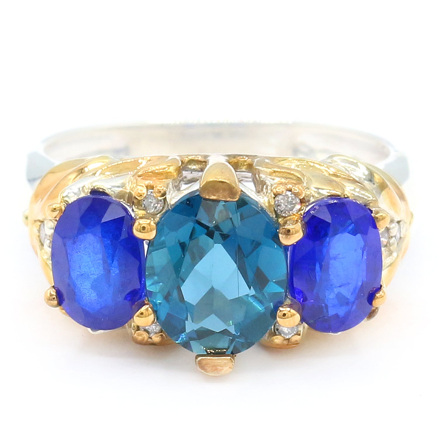 Michael's Originals One-of-a-kind 4.55ctw London Blue Topaz, Cobalt Blue Spinel & Diamond Three Stone