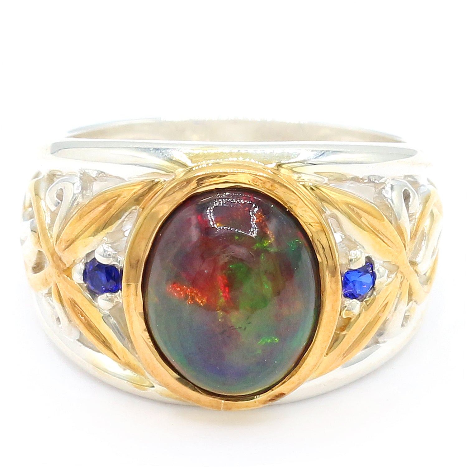 Michael's Originals One-of-a-kind Black Opal & Cobalt Blue Spinel Ring