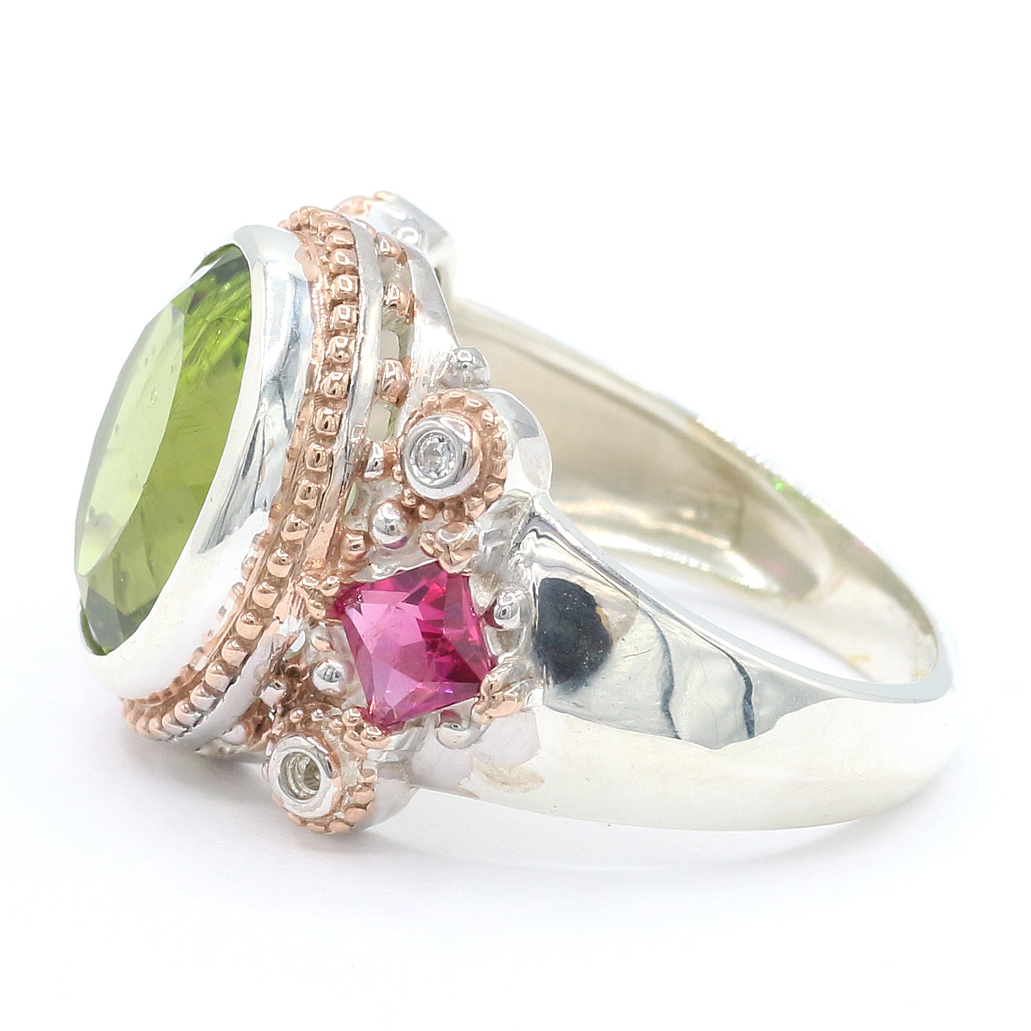 Michael's Originals One-of-a-kind 5.44ctw Peridot, Rubellite & White Zircon Ring