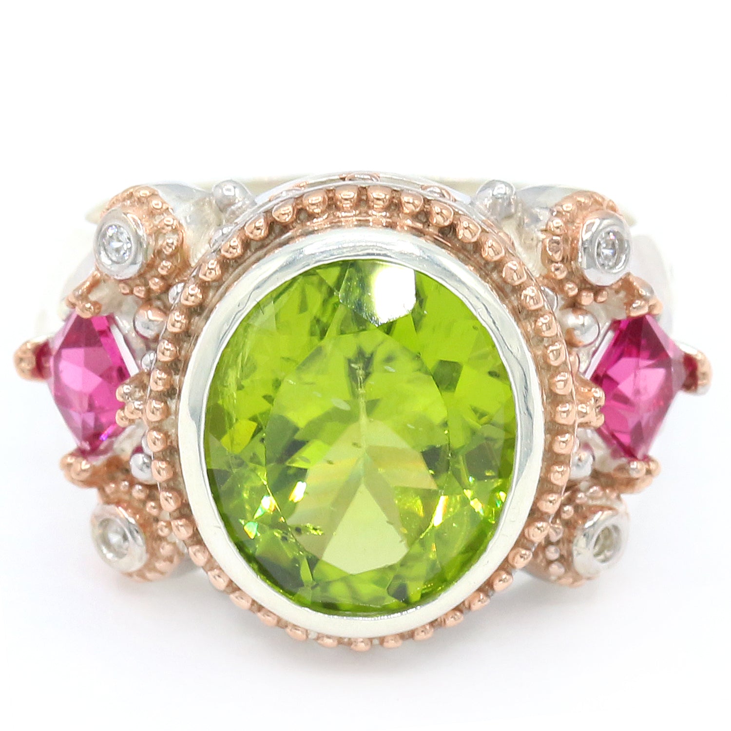 Michael's Originals One-of-a-kind 5.44ctw Peridot, Rubellite & White Zircon Ring