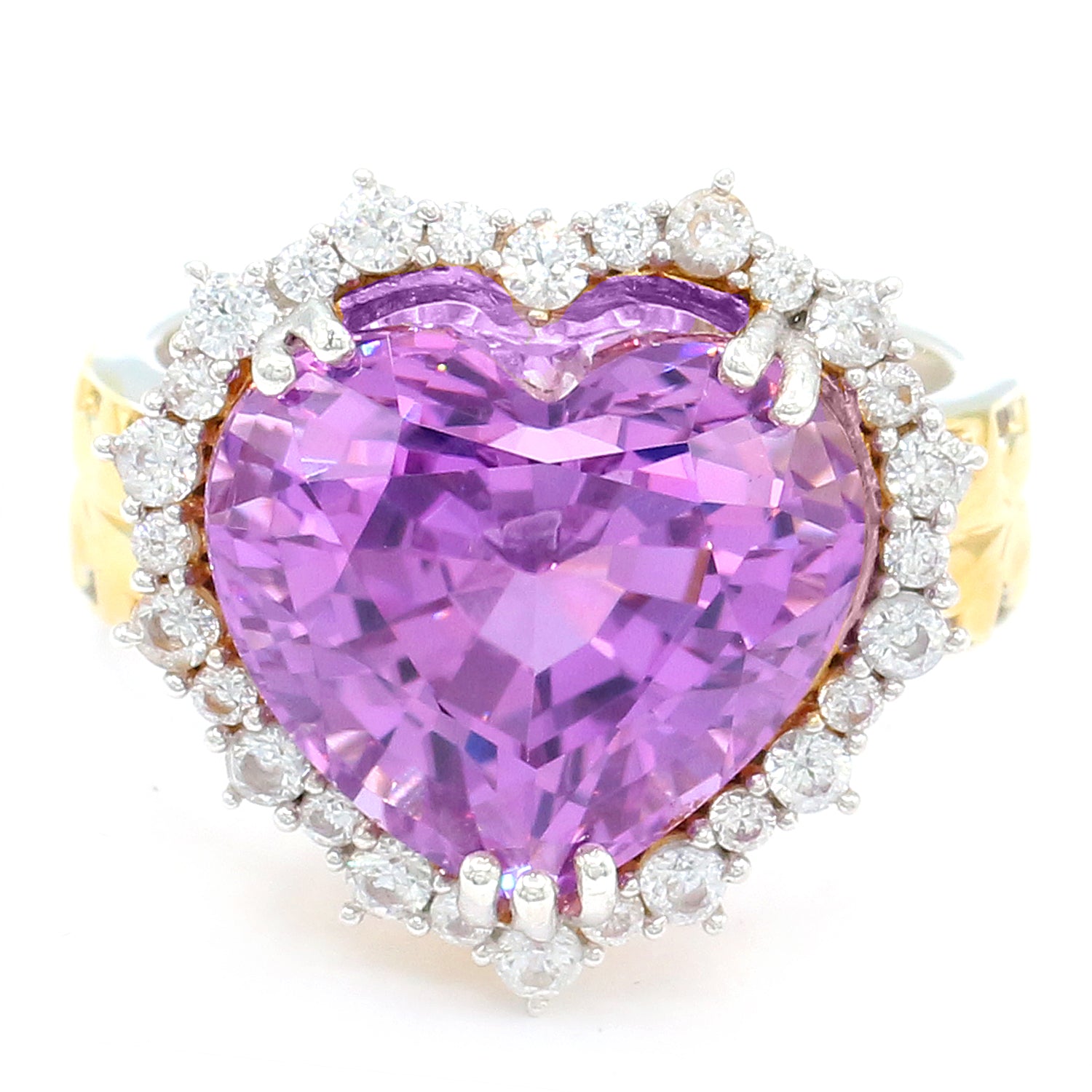 Limited Edition Gems en Vogue Luxe One-of-a-Kind 13.96ctw Heart Shape Kunzite & White Zircon Ring