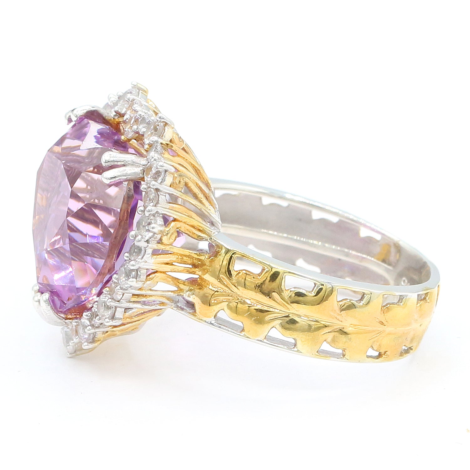 Limited Edition Gems en Vogue Luxe One-of-a-Kind 13.96ctw Heart Shape Kunzite & White Zircon Ring