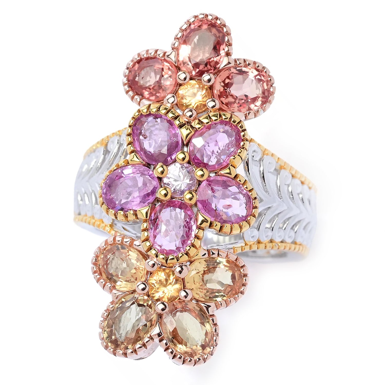 Gems en Vogue 5.57ctw Multi Sapphire Flower Ring