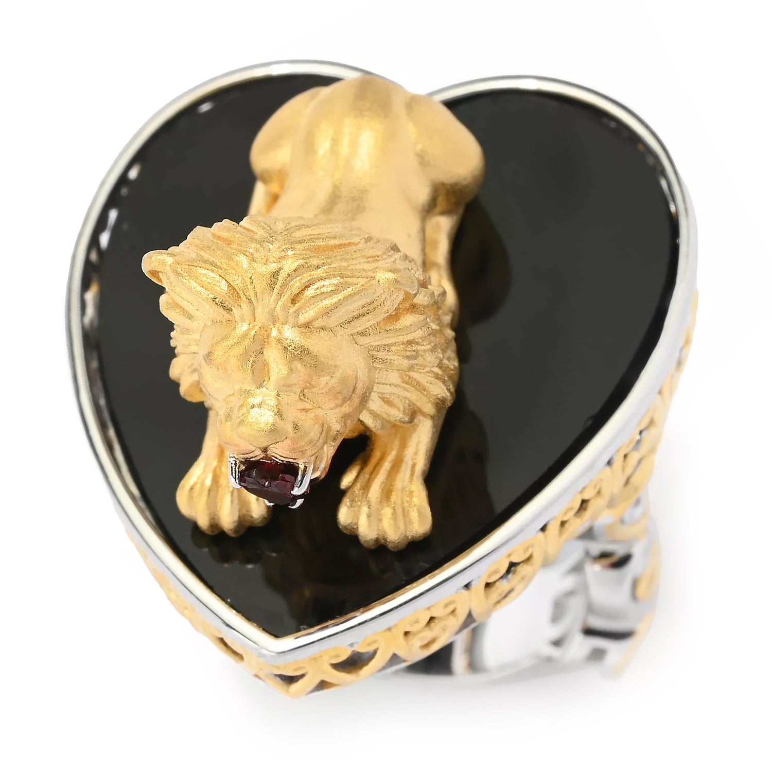 Gems en Vogue Black Onyx & Garnet Lion Heart Ring