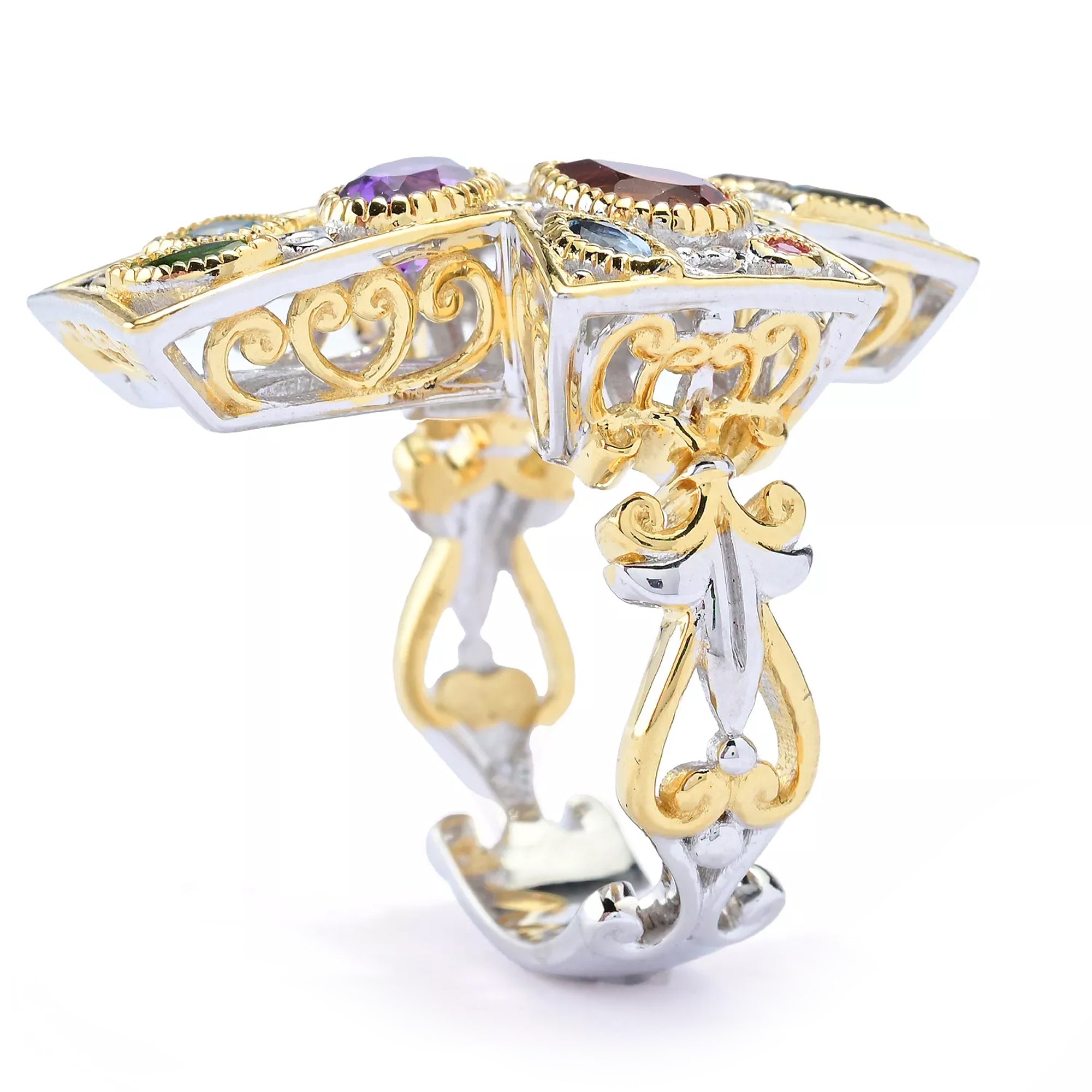 Gems en Vogue 24K Palladium Silver 1.71ctw Multi Gemstones Cross Ring