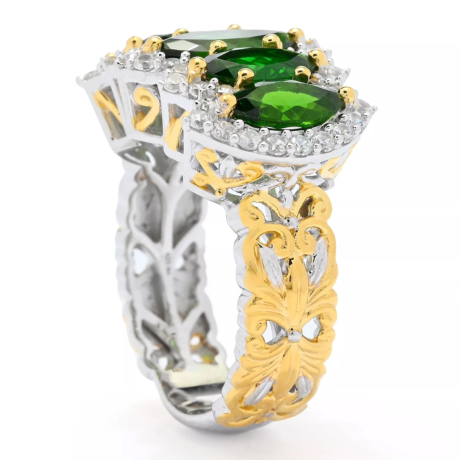 Gems en Vogue 4.35ct Chrome Diopside & White Zircon Five Stone Ring