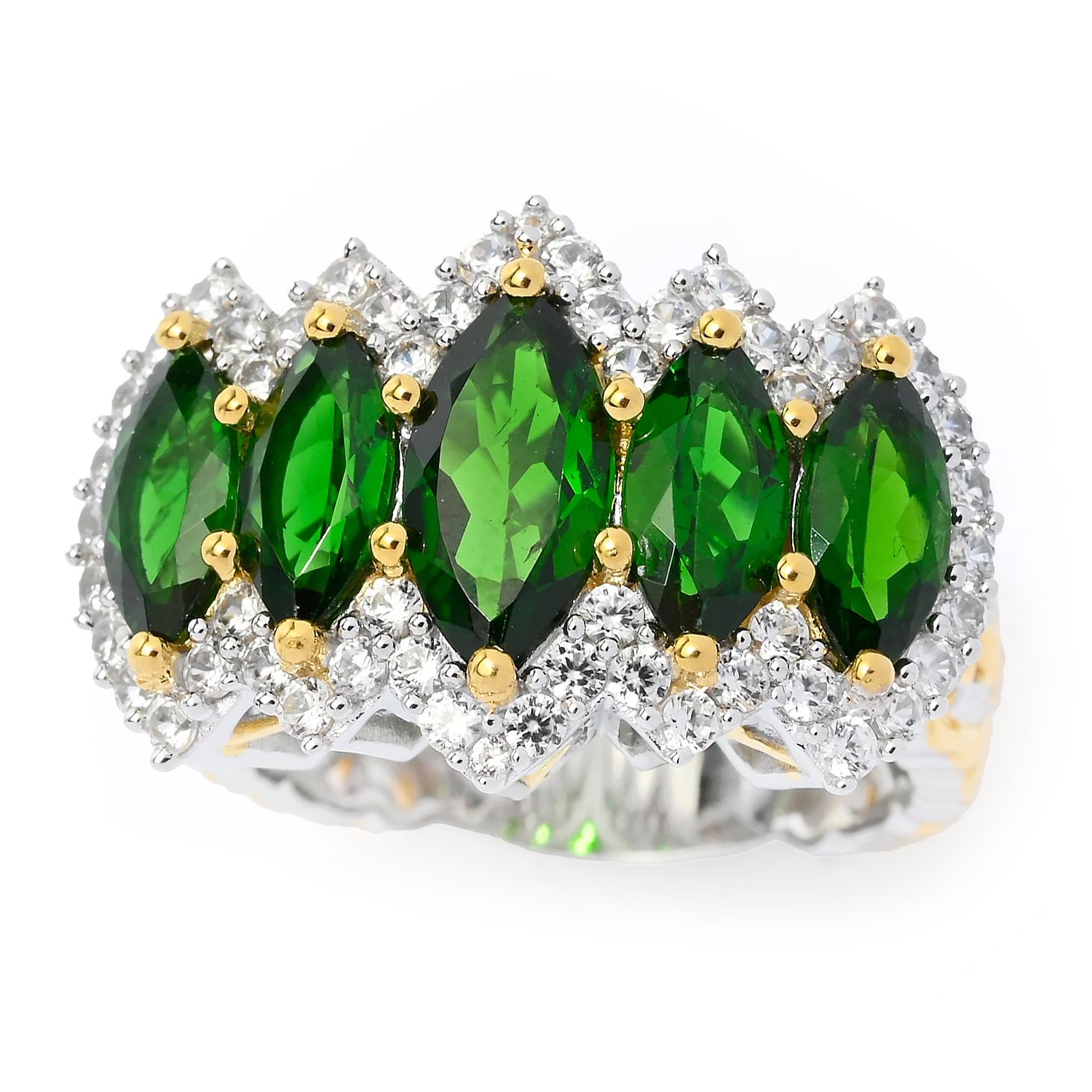 Gems en Vogue 4.35ct Chrome Diopside & White Zircon Five Stone Ring