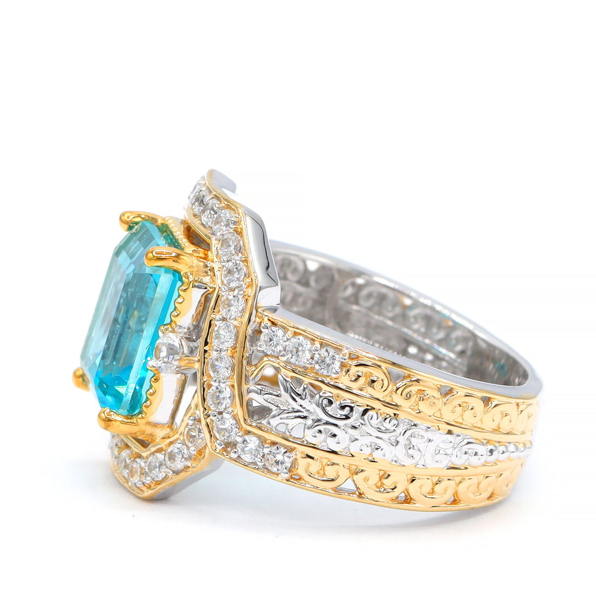 Gems en Vogue One-of-a-Kind 24K Palladium Silver 5.42ctw Paraiba Topaz & White Zircon Ring