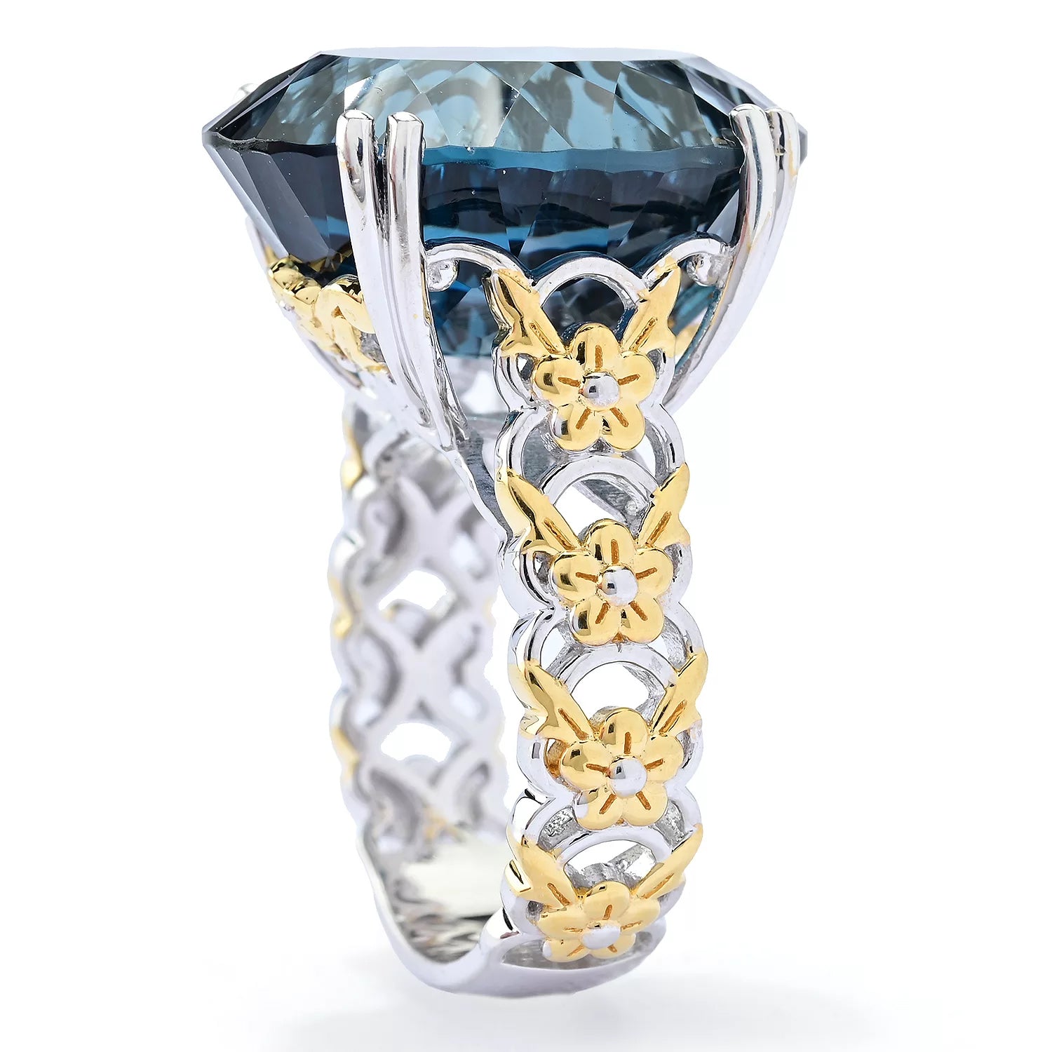 Gems en Vogue 28.00ctw Concave Cut London Blue Topaz Honker Ring