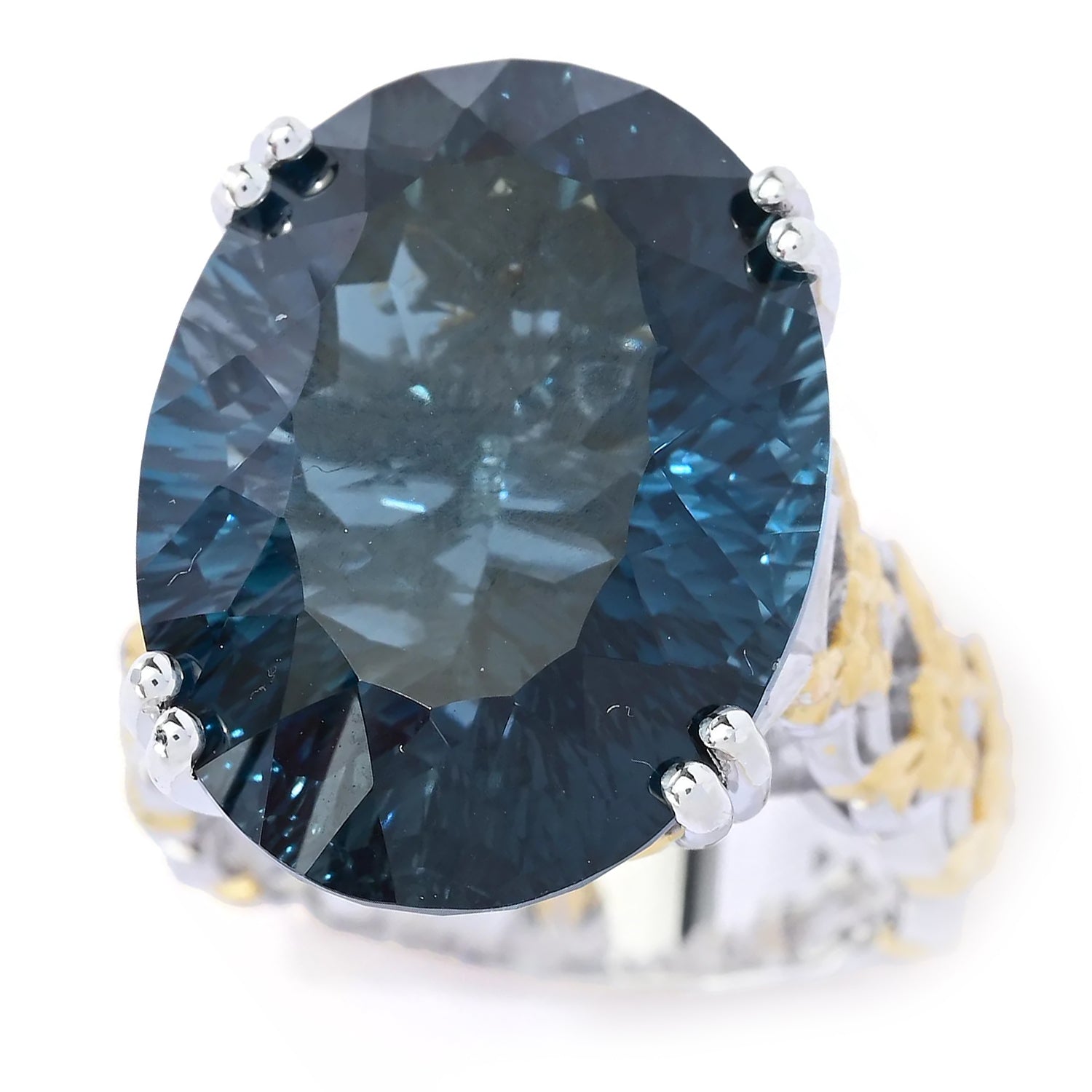 Gems en Vogue 28.00ctw Concave Cut London Blue Topaz Honker Ring