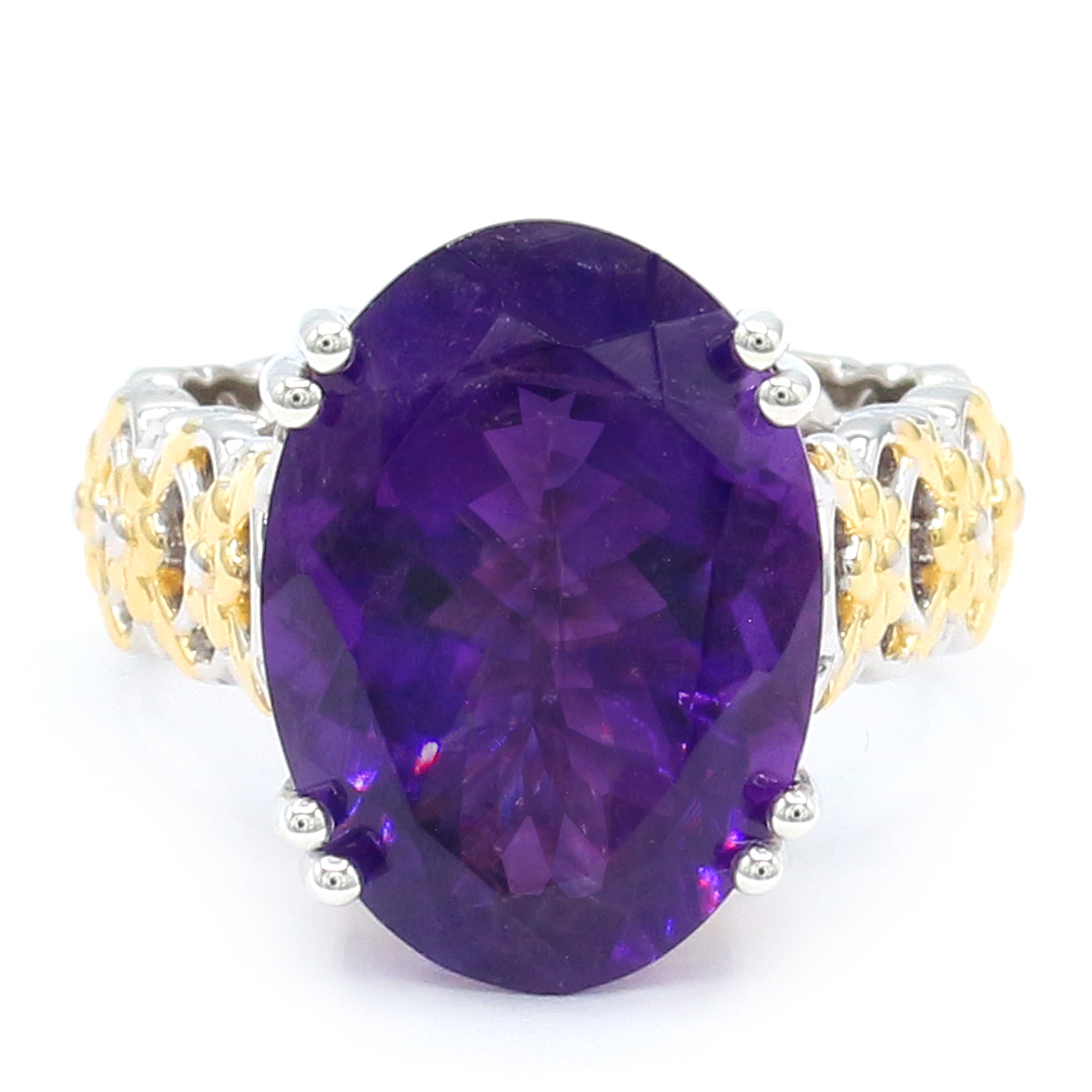 Bague Gems en Vogue en argent palladium 24 carats, améthyste de Tanzanie de 8,59 carats et zircon blanc