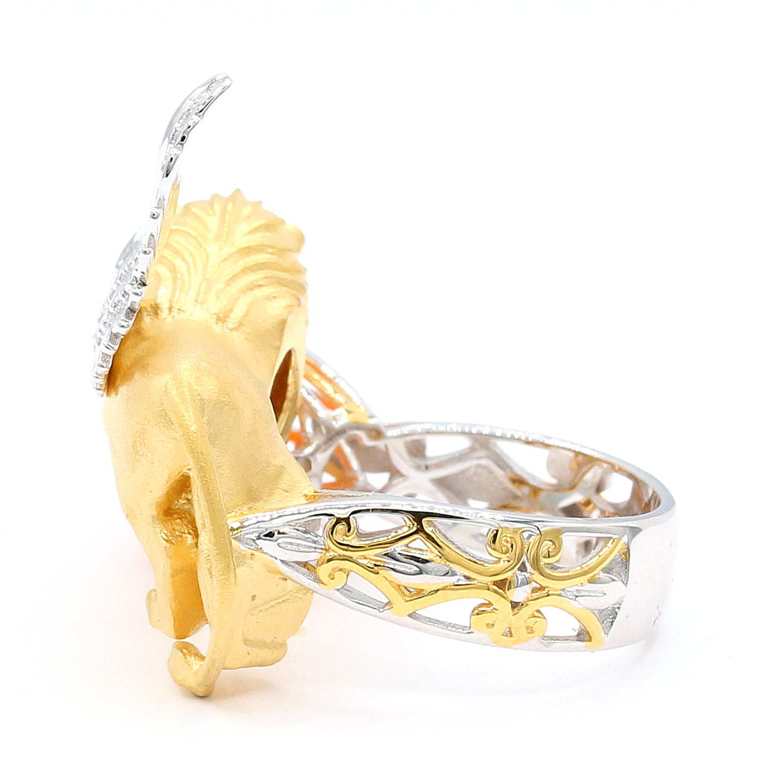 Limited Edition Gems en Vogue One-of-a-Kind 1.61ctw Fire Opal & Diamond Winged Lion Ring