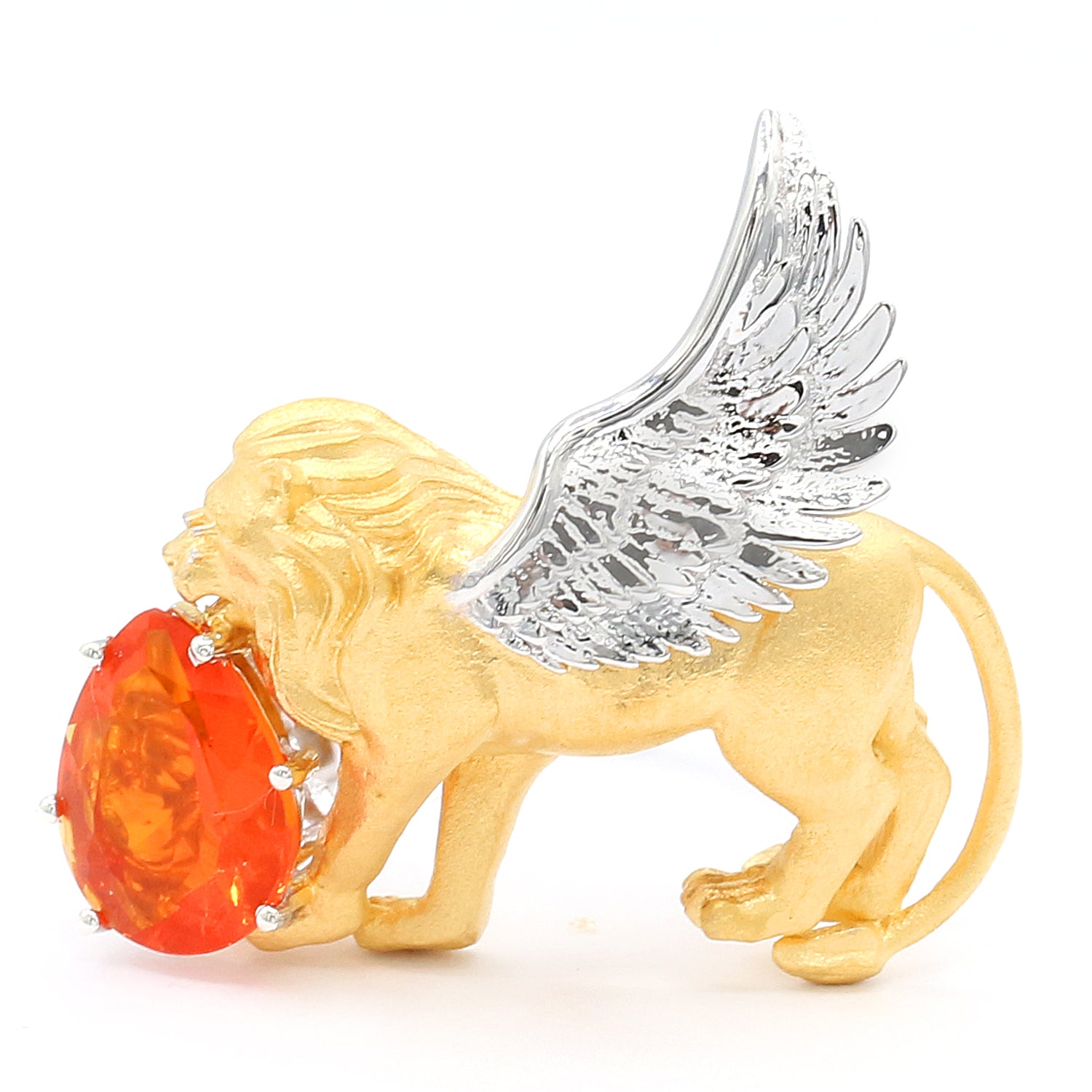 Limited Edition Gems en Vogue One-of-a-Kind 1.61ctw Fire Opal & Diamond Winged Lion Ring