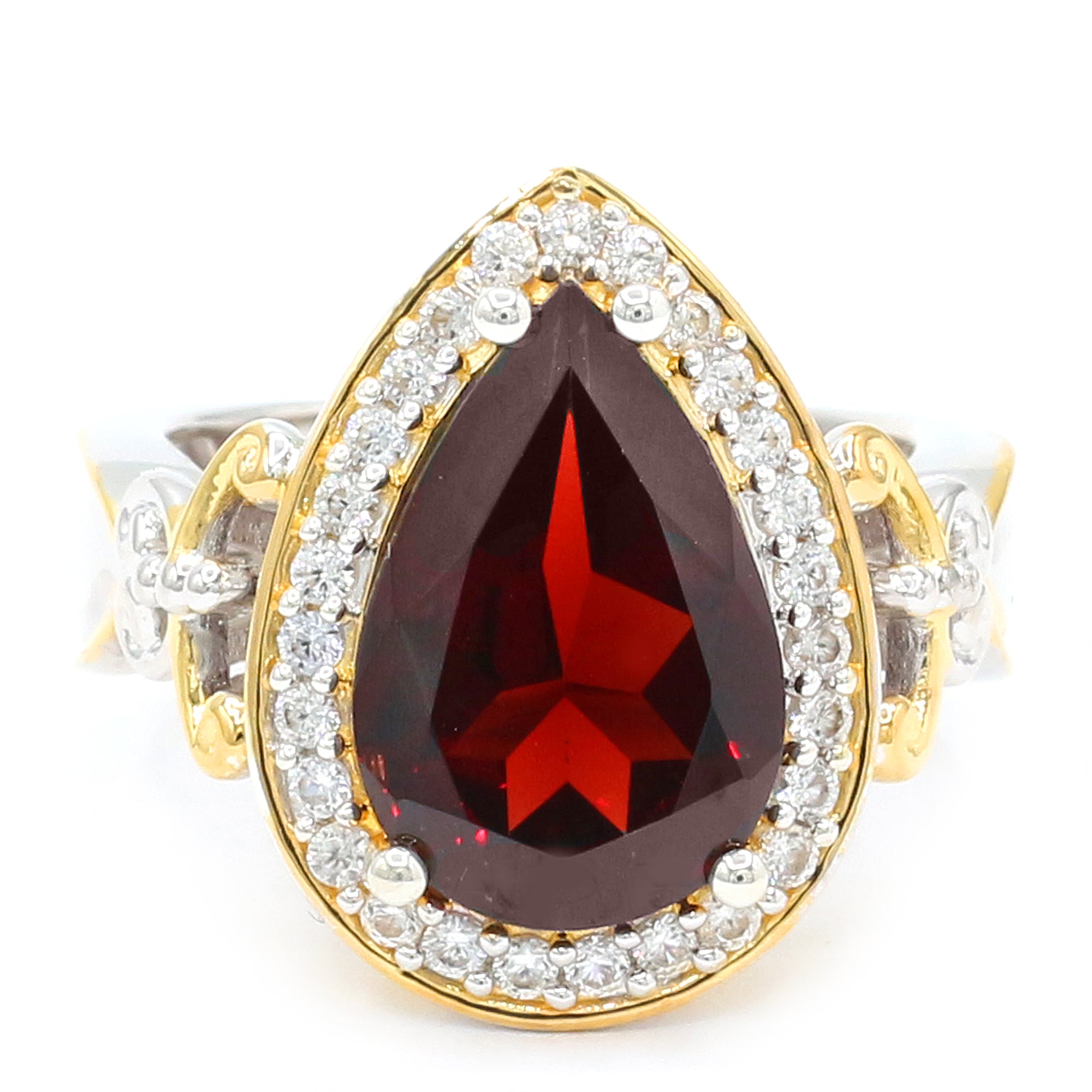Gems en Vogue 24K Palladium Silver 5.94ctw Mozambique Garnet & White Zircon Halo Ring