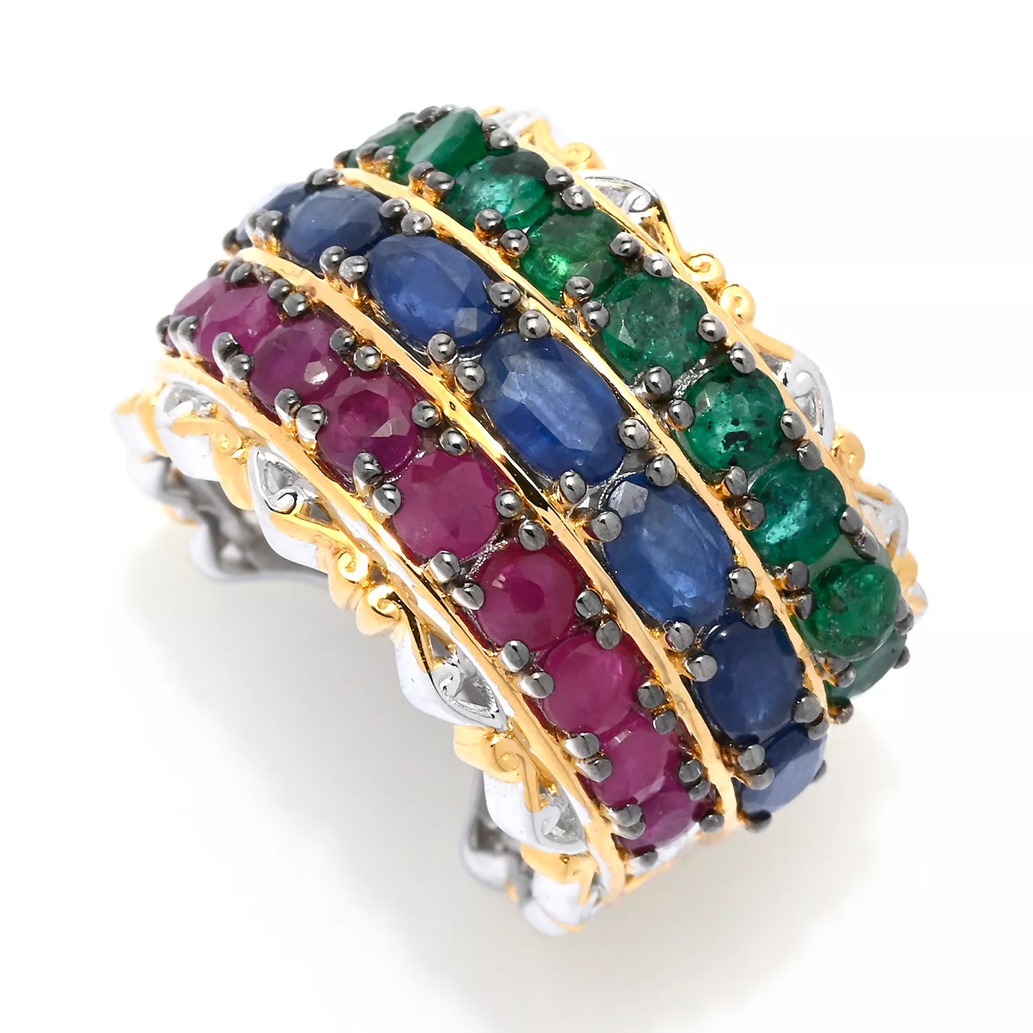 Gems en Vogue 5.04ctw Ruby, Royal Blue Sapphire & Grizzly Emerald Ring