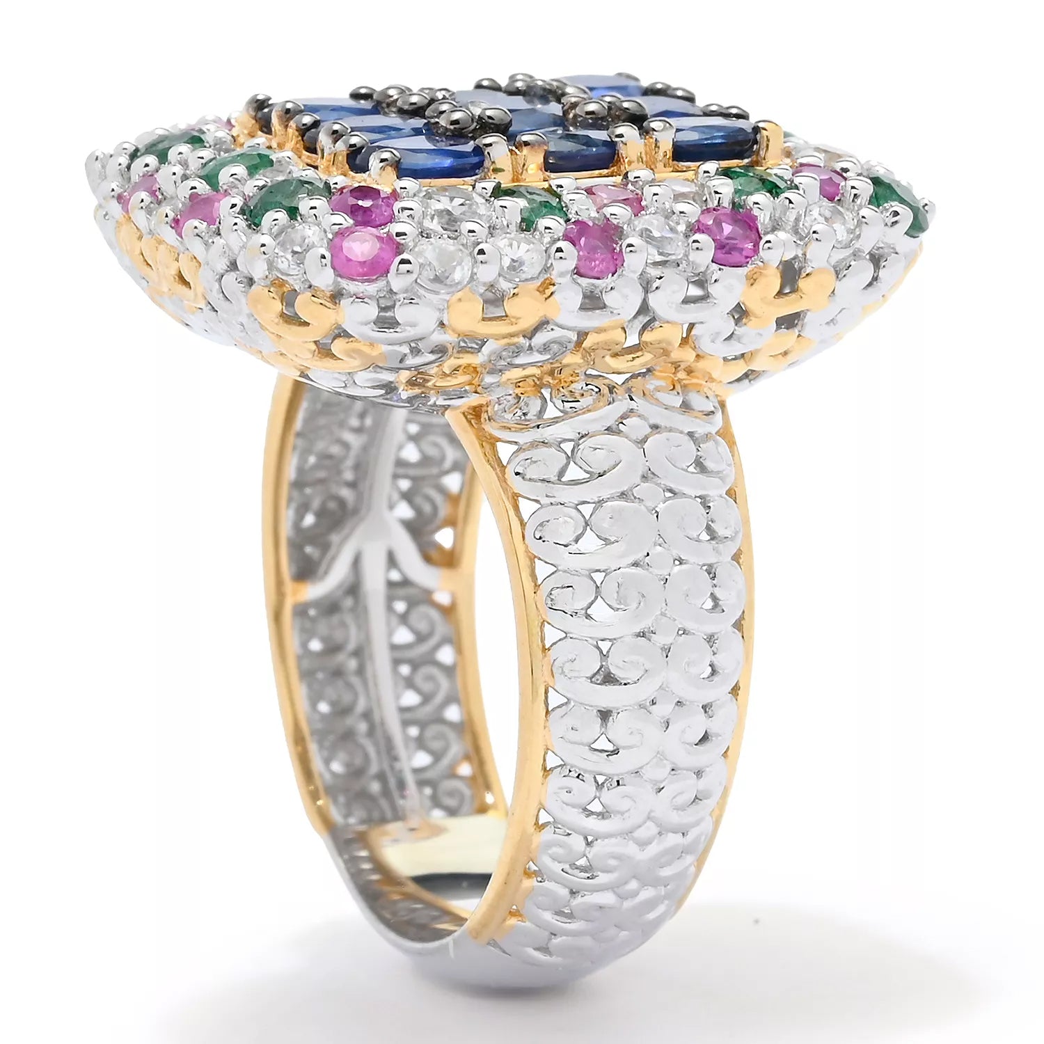 Gems en Vogue 4.00ctw Royal Blue Sapphire, Ruby, Grizzly Emerald & Zircon Ring