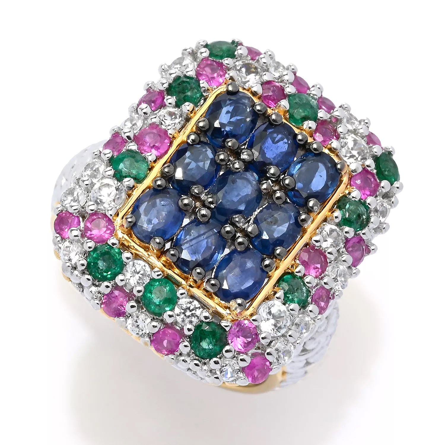 Gems en Vogue 4.00ctw Royal Blue Sapphire, Ruby, Grizzly Emerald & Zircon Ring