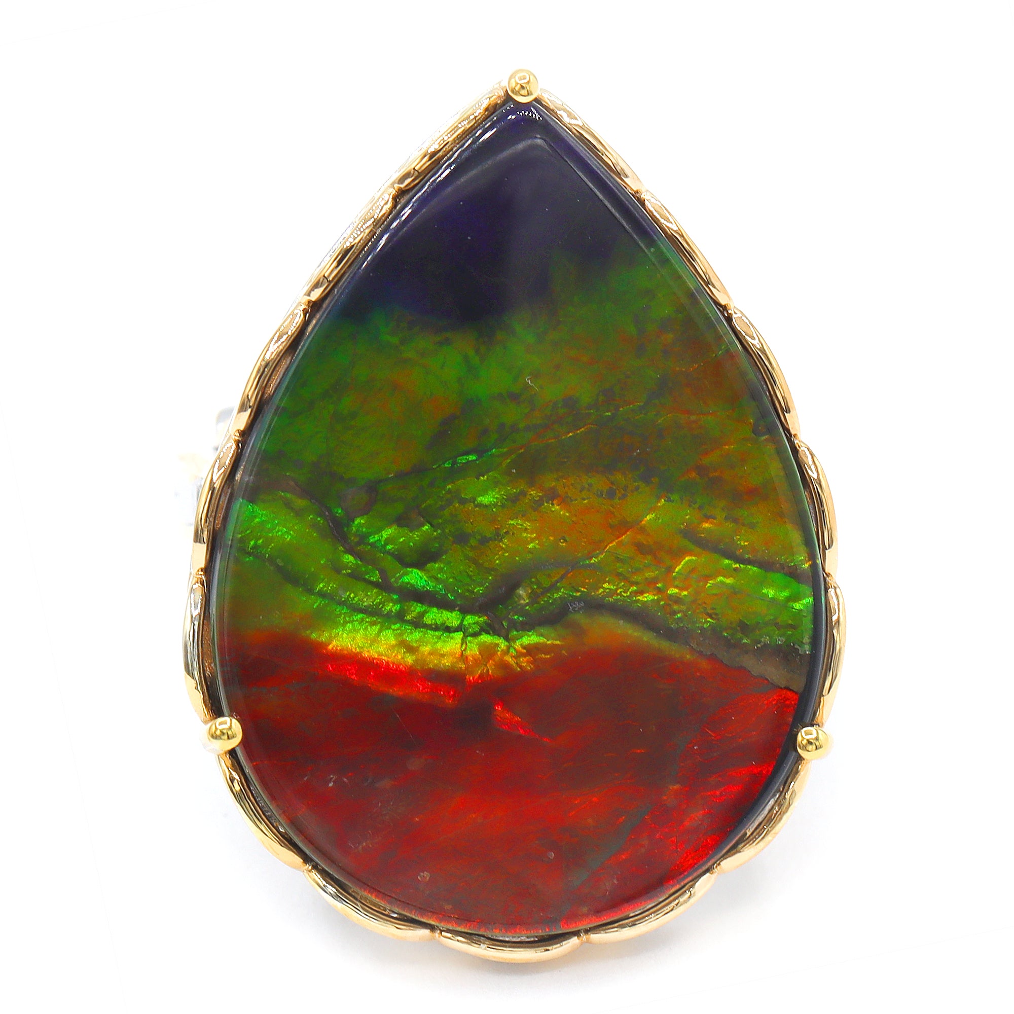 Couture Gems One-of-a-Kind 24K Palladium Silver Ammolite & White Topaz Ring