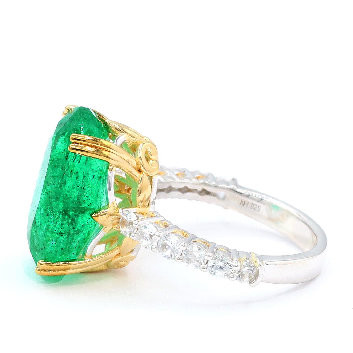 Gems en Vogue 24K Palladium Silver 11.34ctw Zambian Emerald & White Zircon Ring